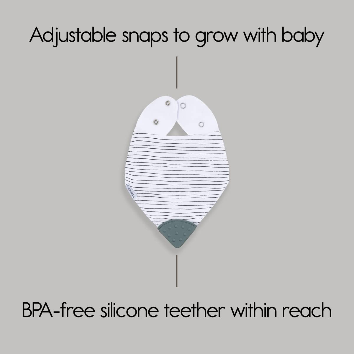Bazzle Baby Bandana Teething Bibs 4-Pack – Soft Cotton Drool Bibs for Boys & Girls with Silicone Teether for Teething Relief, Adjustable & Absorbent Baby Bibs for Drooling (Gray & White) – Perfect for Feeding, Playtime & Daily Outfits