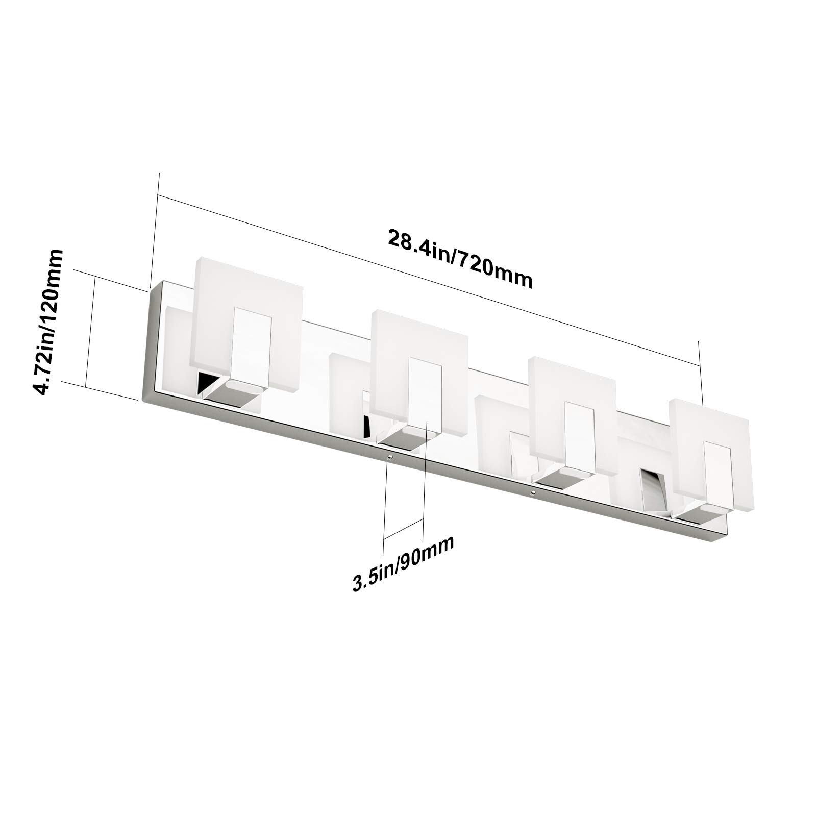 Aipsun 4-Light Dimmable Modern LED Vanity Light - Frosted White Acrylic & Chrome Bathroom Wall Fixture for Mirror (6000K White Light) - Perfect for Bathroom, Powder Room & Dressing Area Lighting