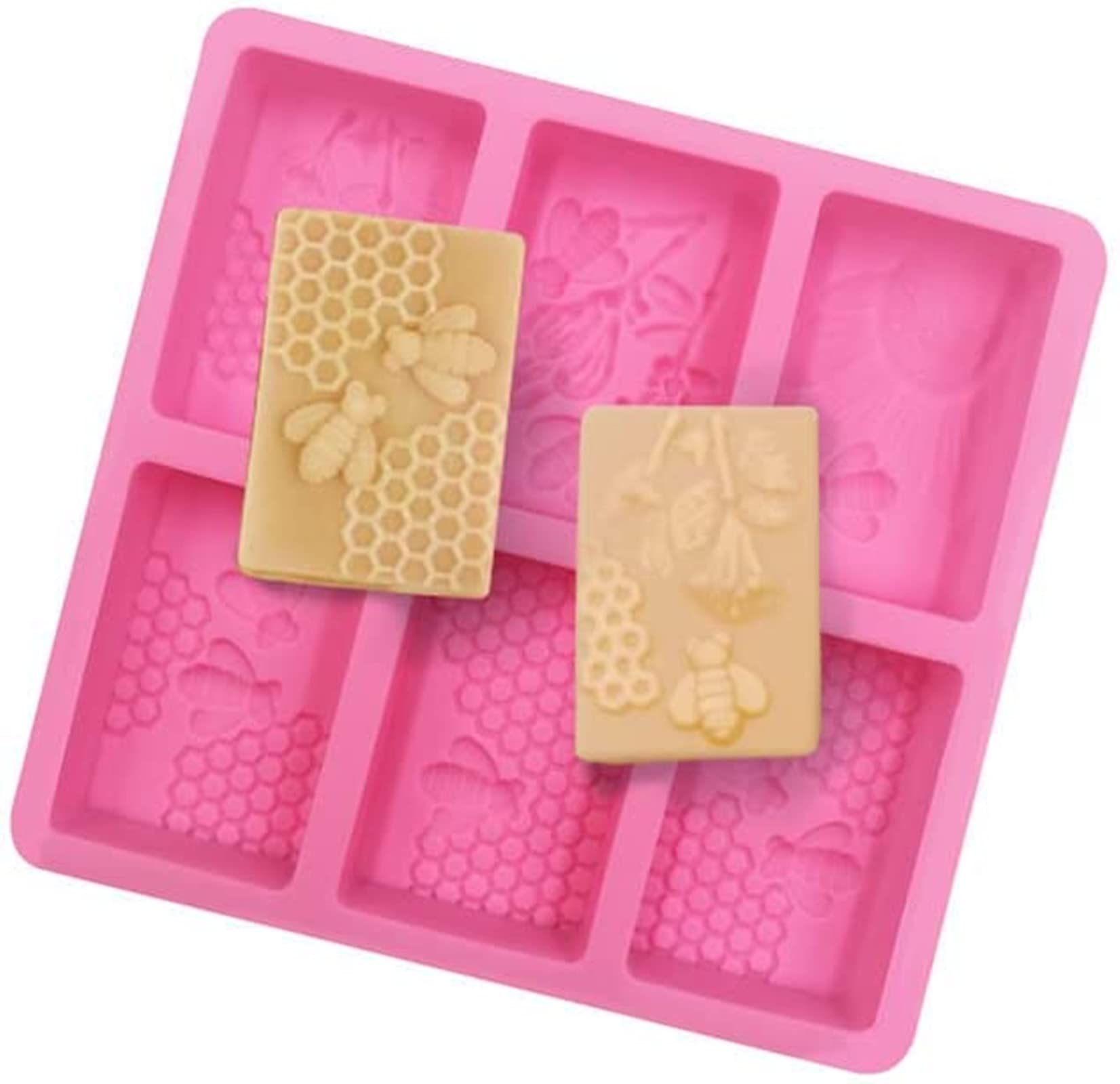 2Pcs Rectangle Bee Silicone Soap Molds - Reusable Honeycomb Molds for DIY Soap, Chocolate, Jelly, Candy Making | Perfect for Homemade Crafts, Bath Bombs & Party Favors