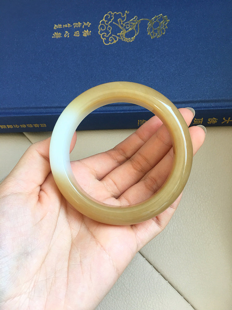 Natural Jade Bangle - Genuine Nephrite Stone Bracelet, 61.3mm Inner Diameter (NBE016) - Perfect for Meditation, Yoga & Spiritual Healing
