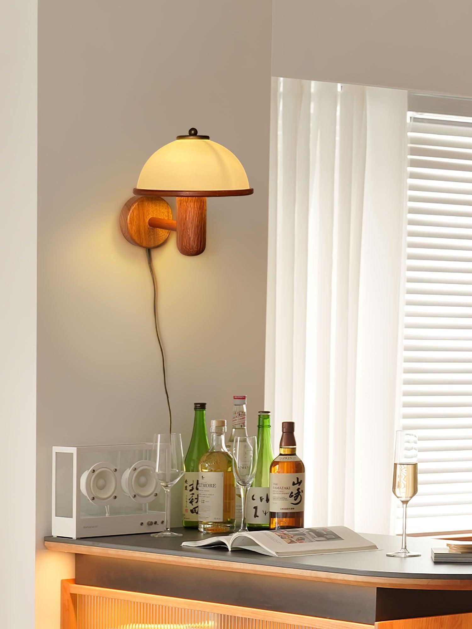 Eco-Friendly Mushroom Wood Wall Lamp - Handmade Natural Wooden Lighting for Bedroom, Living Room & Nursery - Perfect for Cozy Ambiance & Night Light