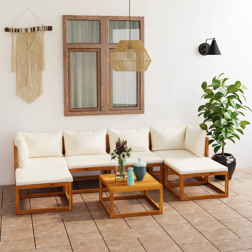 Premium 7-Piece Acacia Wood Patio Furniture Set with Cushions - Outdoor Garden, Balcony & Backyard Conversation Set (Cream) | Durable Weather-Resistant Design for Relaxing & Entertaining