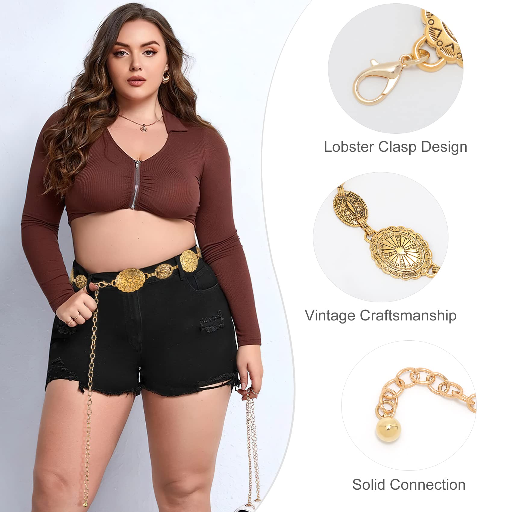 WHIPPY Women's Western Concho Chain Belt - Turquoise Metal Link Cowgirl Belt for Dresses, Jeans & Boho Outfits | Perfect for Country Concerts, Rodeos & Festival Fashion
