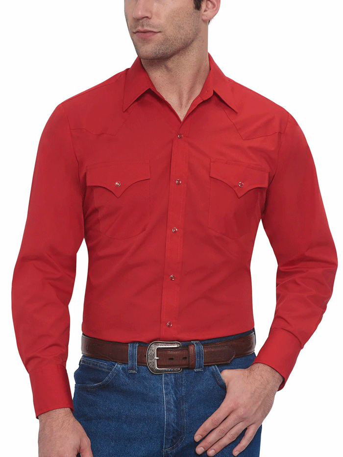 Ely Cattleman 15201905 70 Men's Long Sleeve Western Shirt - Solid Red Plaid for Cowboy, Rodeo & Country Style Fashion