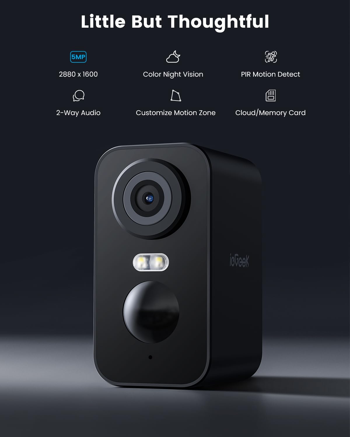 ieGeek 5MP Solar Security Camera Outdoor Wireless - Color Night Vision, Battery Powered CCTV Camera System, WiFi Home Security Camera with Motion Detection & Sound Floodlight Alert, Works with Alexa - Perfect for Backyard, Garage & Property Surveillance