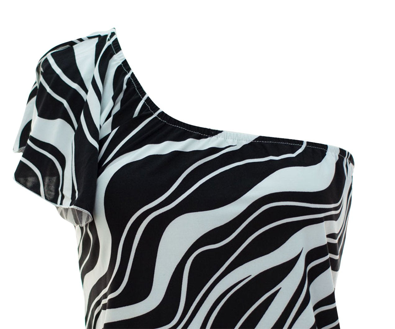Women's Stylish Wave Print One Shoulder Top with Shirred Waist - Perfect for Beach Vacations, Summer Parties & Casual Outings