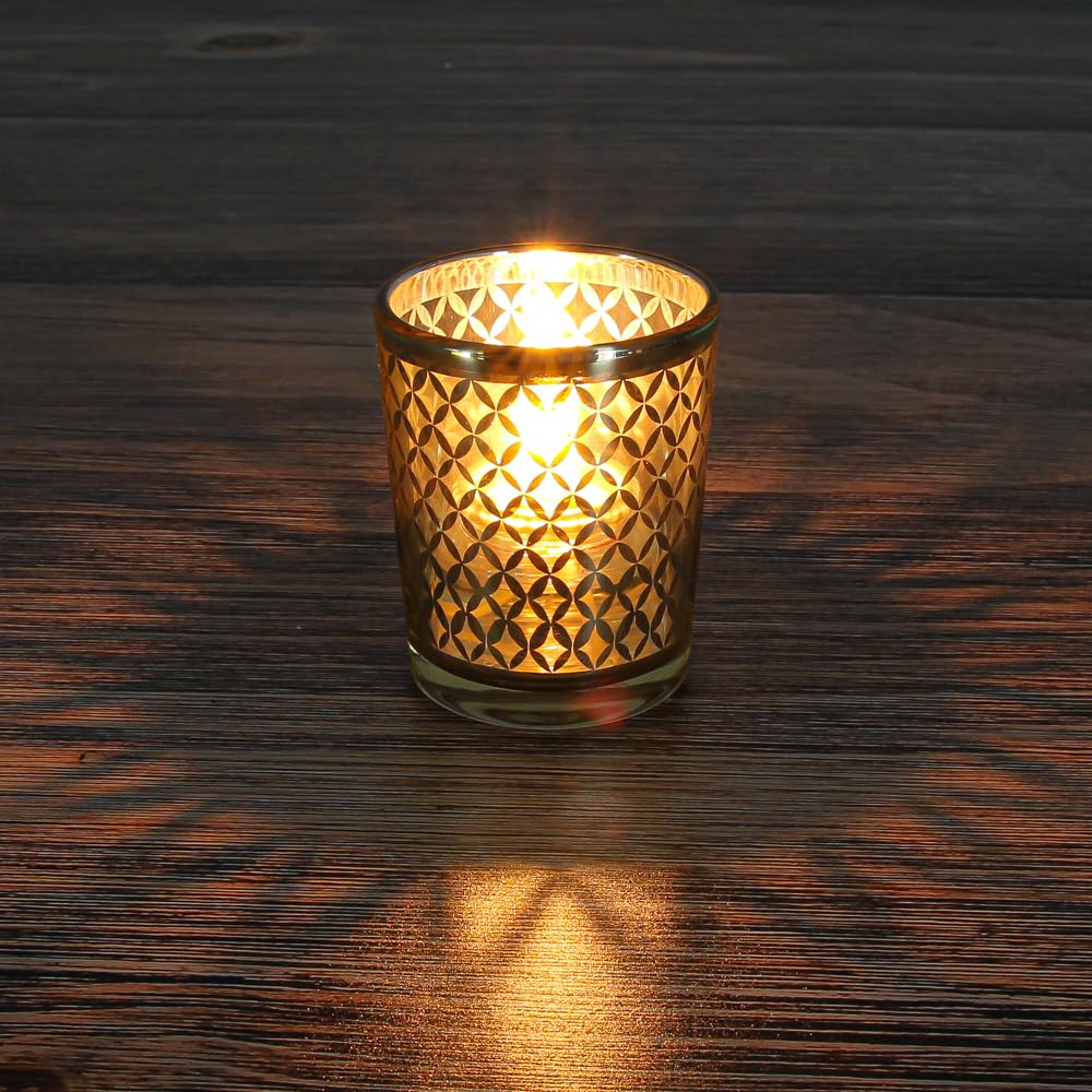 Richland Lattice Gold Metallic Glass Candle Holders - Set of 72 Small Decorative Tea Light Candle Holders for Wedding Centerpieces, Party Decor, Home Decor and Tabletop Decorations