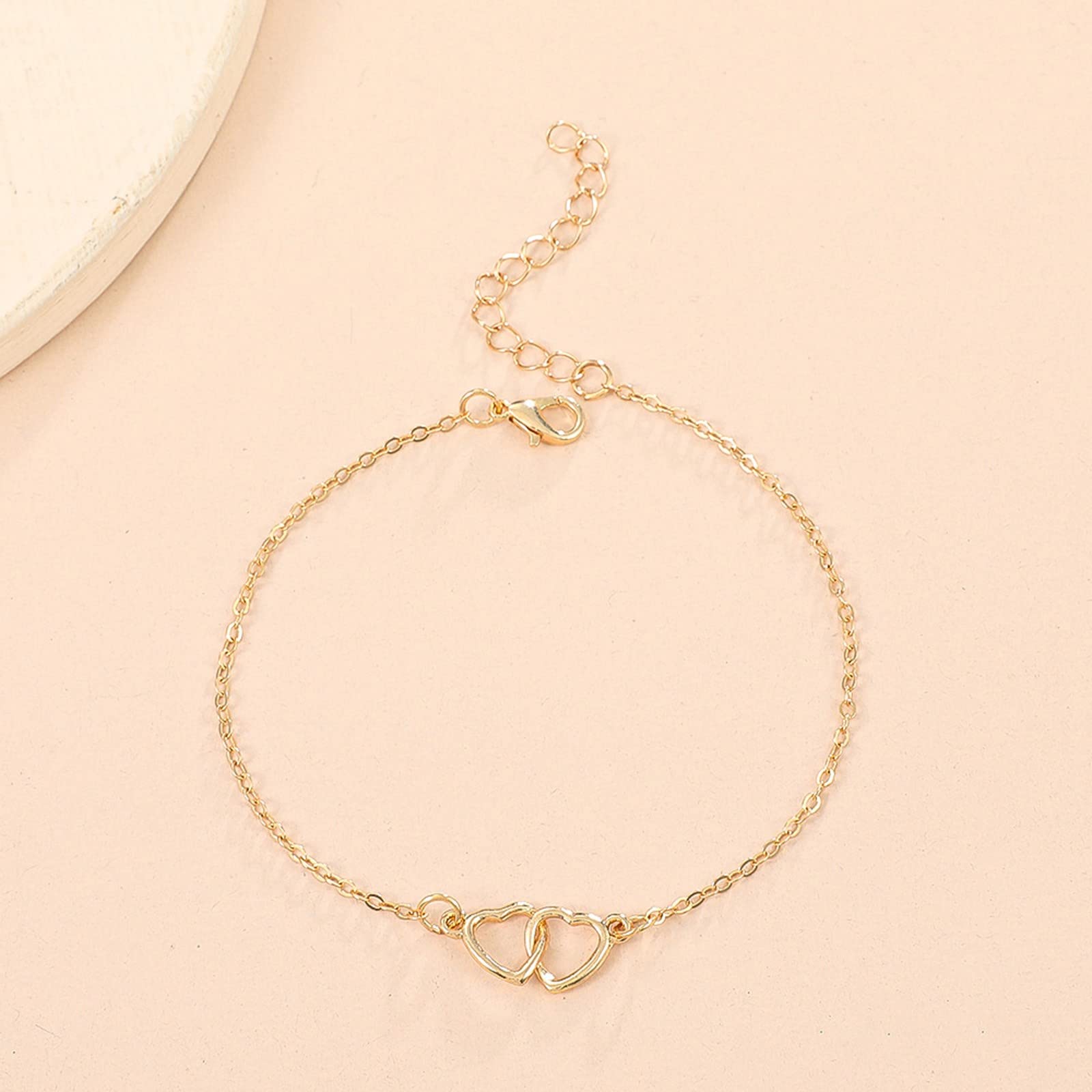 JMEDITIC Simple Love Heart Anklet for Women - Elegant Hollow Heart Design Gold Ankle Bracelet - Perfect for Beach, Summer, Boho Style & Everyday Wear (One Size)