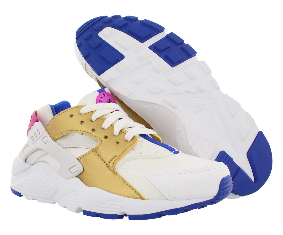 Nike Grade-School Huarache Run Sneakers - White/Metallic Gold/Racer Blue | Comfortable Kids Running Shoes for School, Sports & Daily Wear
