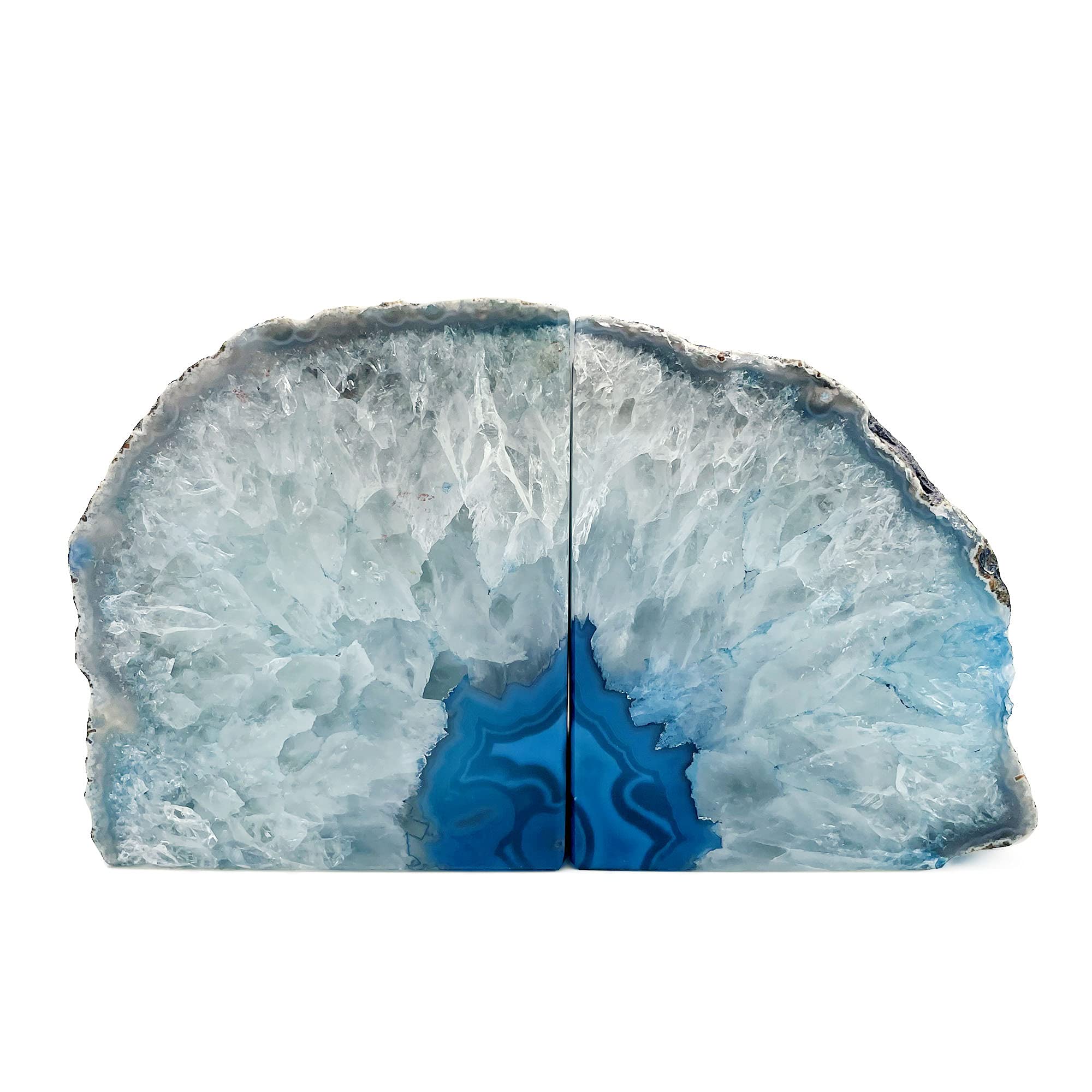 Teal Agate Bookends - Pair of Dyed Geode Crystal Stone Book Holders for Office & Home Decor | Unique Desk Organizer & Bookshelf Storage Solution | Perfect for Books, Magazines & Decorative Display (BKTL-20049)