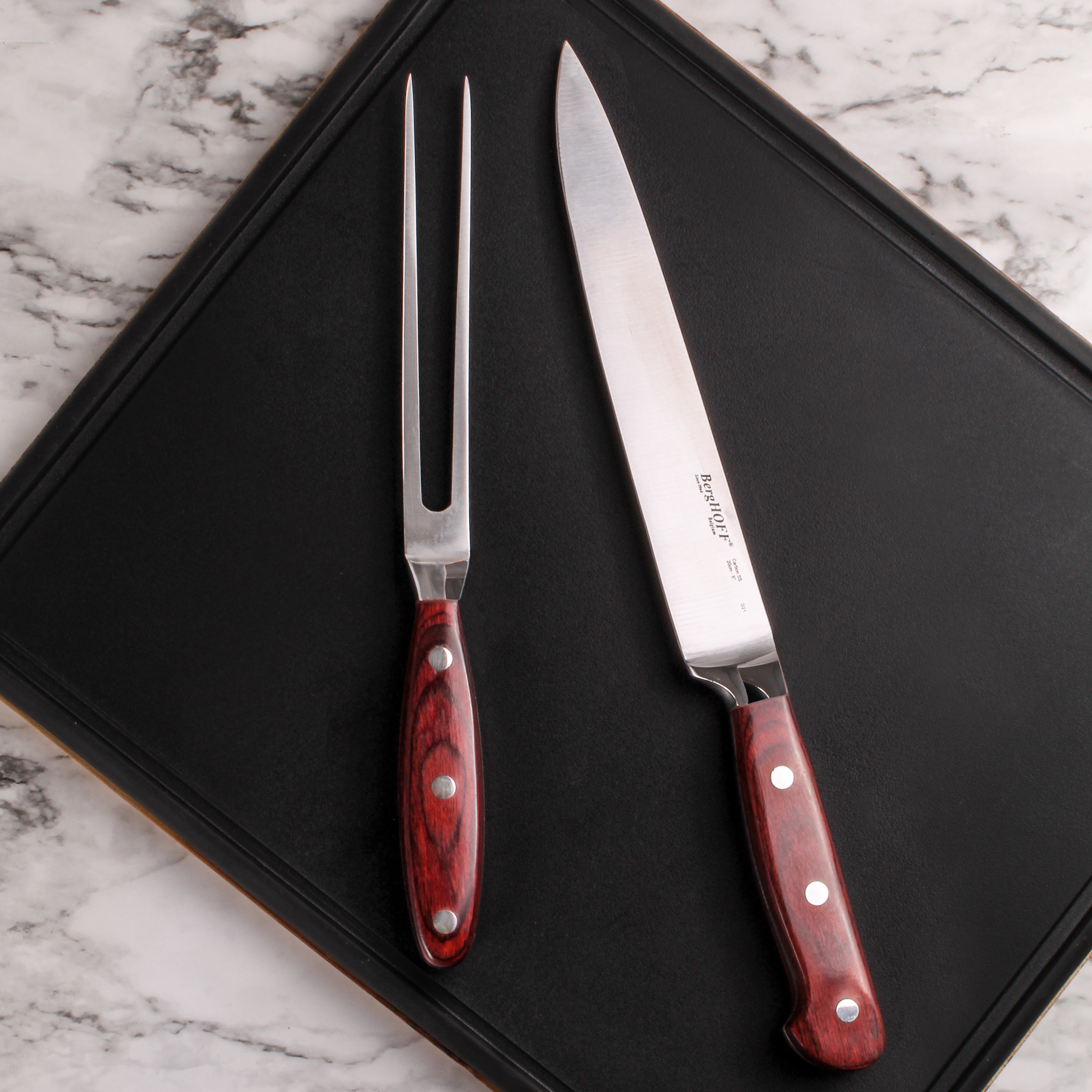 BergHOFF Pakka Wood 3-Piece Stainless Steel Carving Knife Set with Protective Case - Perfect for Thanksgiving Turkey, Holiday Roasts & Meat Carving