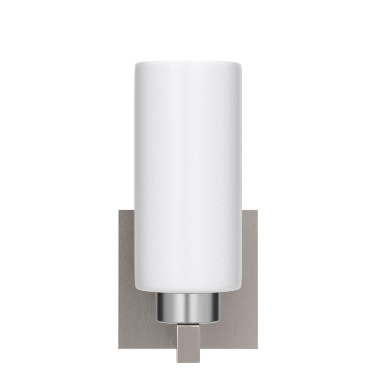 Modern Brushed Nickel Wall Sconces Set of 2 - Bathroom Vanity Lights with Milky White Cylinder Glass Shades for Bedroom, Hallway & Living Room Lighting Decor