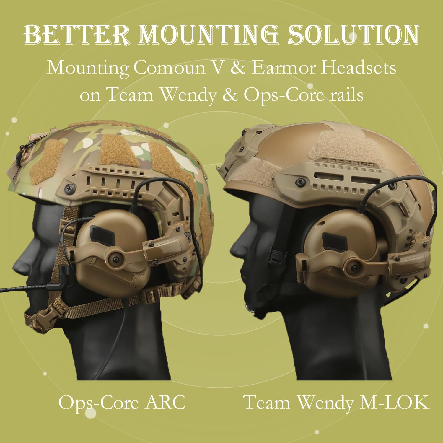 Free-Angle Tactical Headset Rail Mount - M-Lok & ACH Helmet Arc Rail Adapter for Military & Tactical Headsets | Perfect for Shooting Range, Airsoft & Outdoor Adventures
