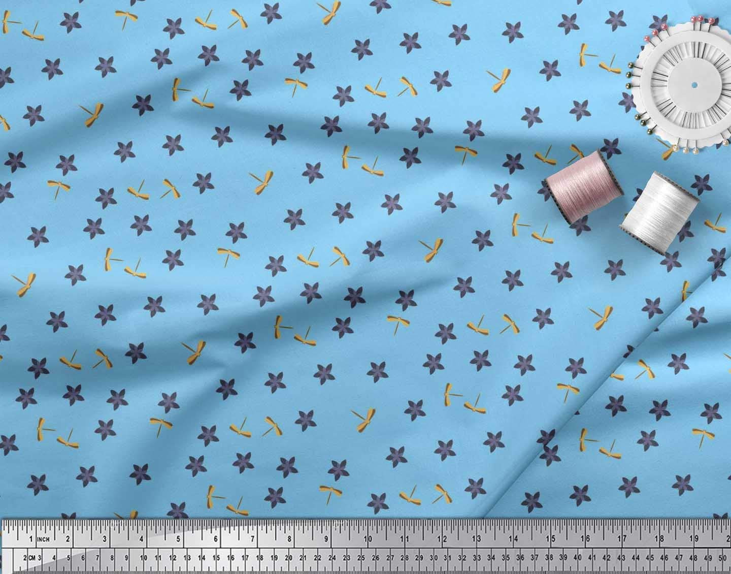 Soimoi Moss Georgette Brown Fabric by The Yard - 42 Inch Wide Floral & Dragonfly Printed Fabric for Dresses, Scarves, Curtains & Home Decor - Lightweight Fashion & Decorative Material