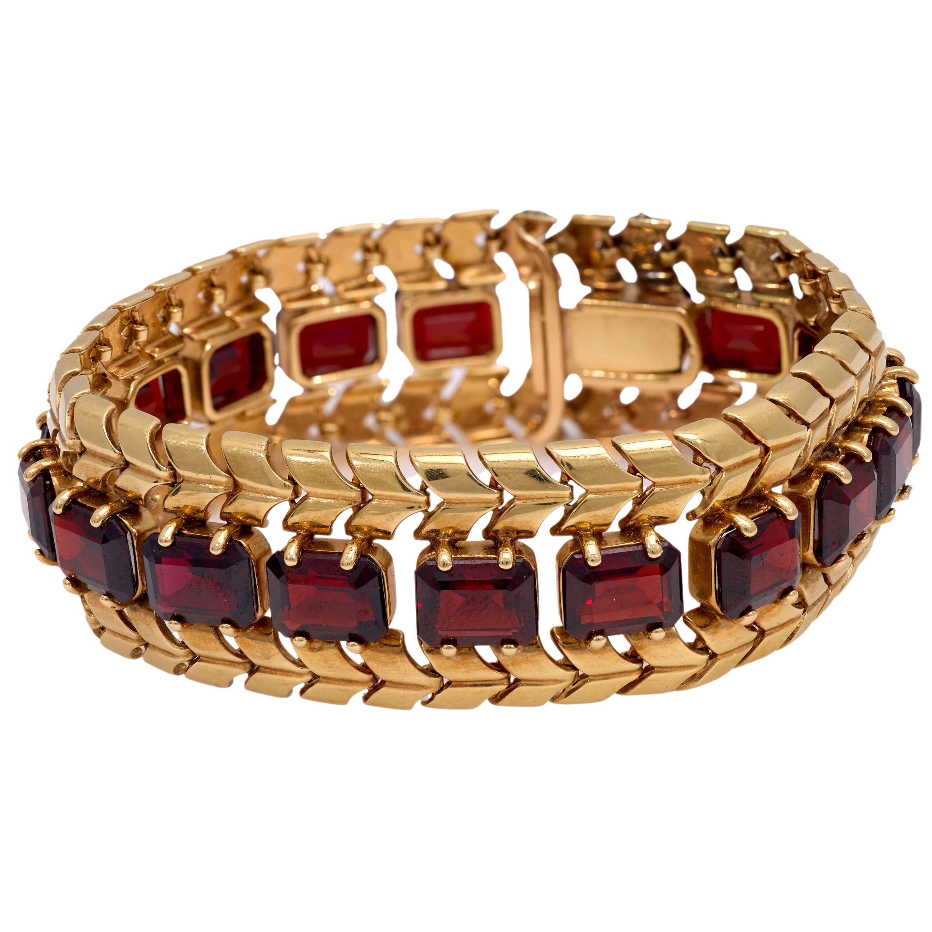 Vintage 14k Gold Garnet Bracelet by Wordley Allsop & Bliss - Elegant Retro Jewelry for Women, Perfect for Parties, Weddings & Special Occasions