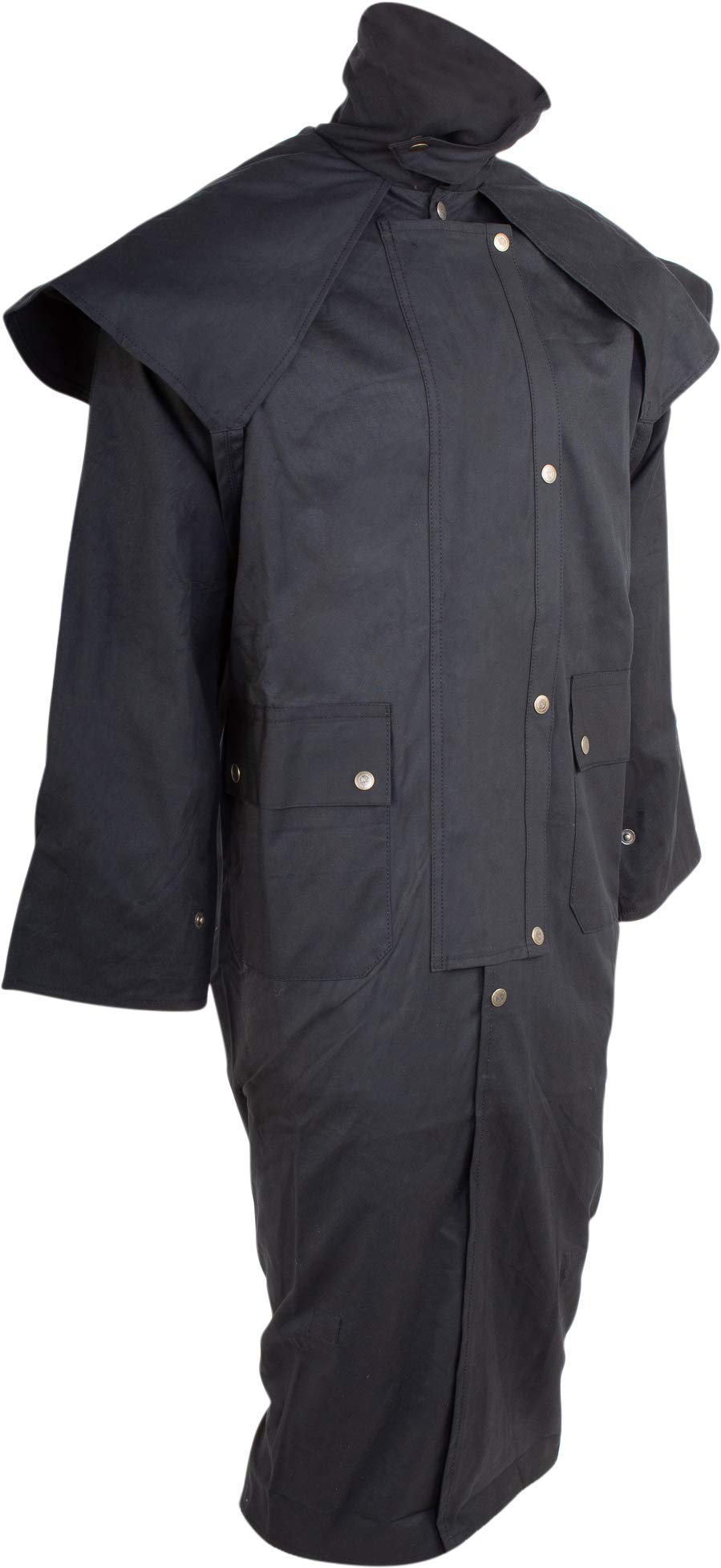 Men's Long Black Oilskin Waterproof Duster Coat - Heavy Duty Warm Western Australian Outback Jacket for Hiking, Camping & Outdoor Adventures (XL)