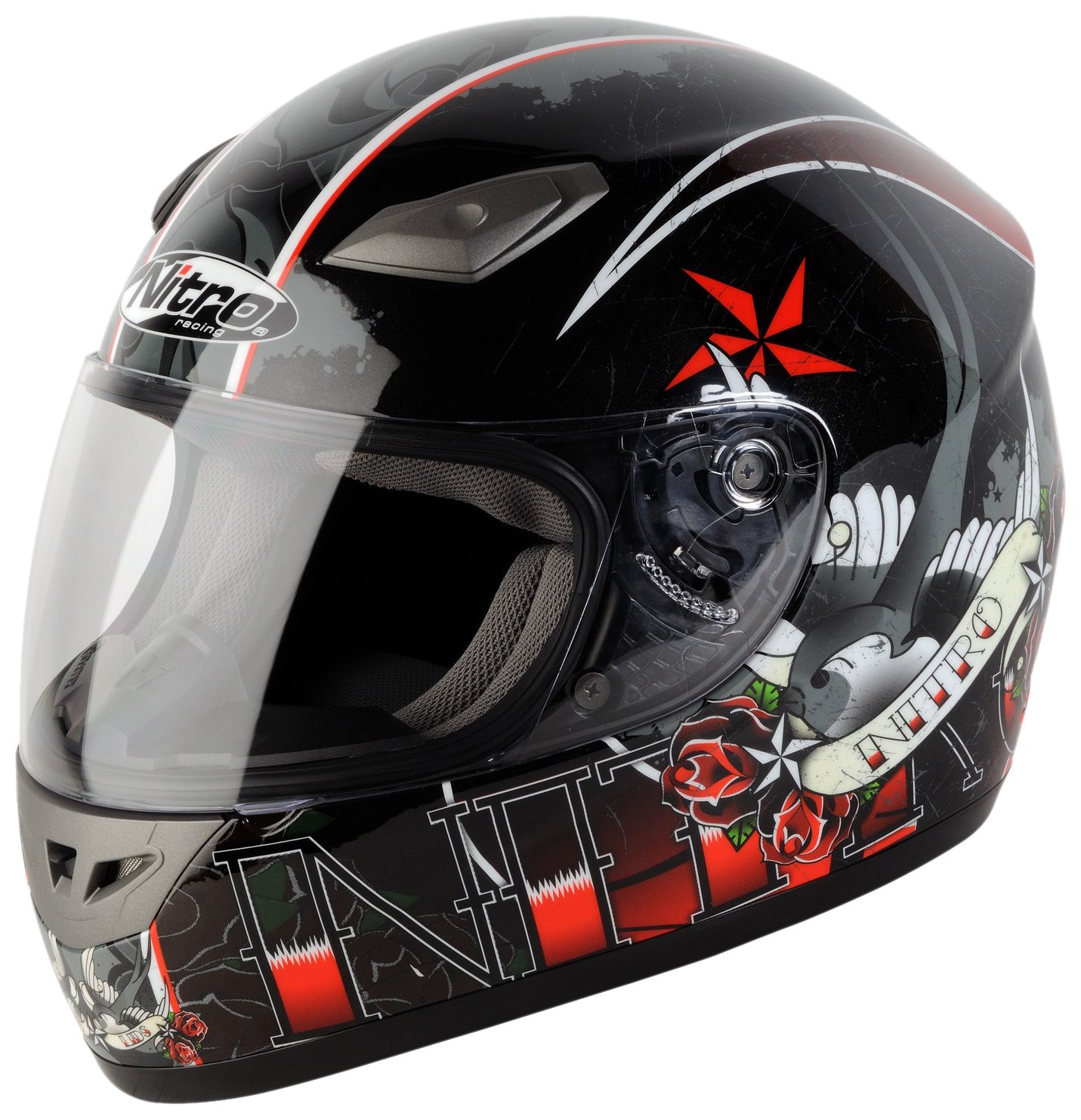 Nitro Tattoo Black/Red Full Face Motorcycle Helmet - DOT Approved for Safety - Perfect for Street Biking, Racing & Cruising