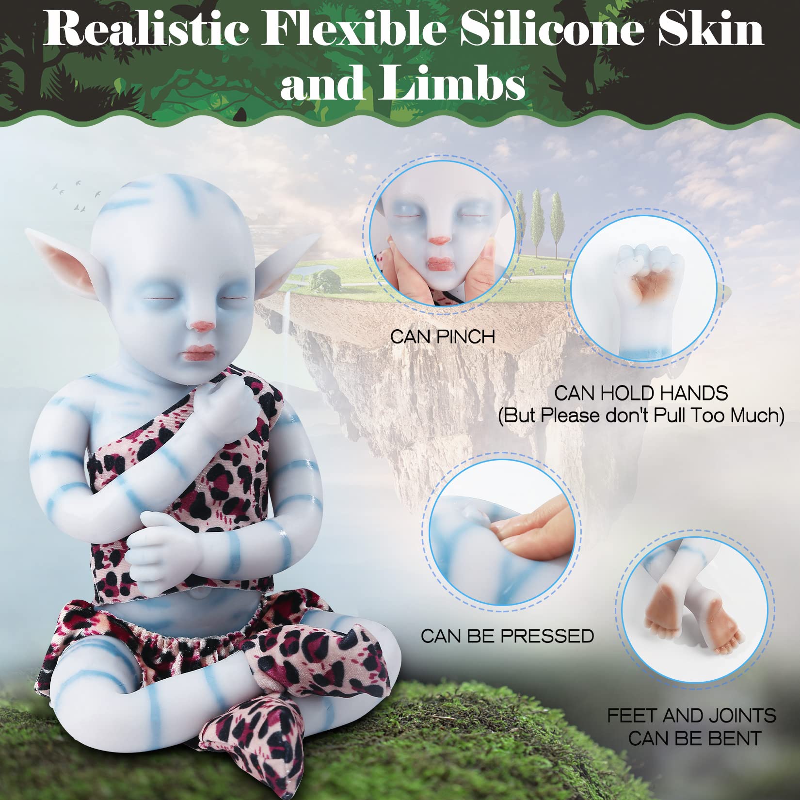Vollence 17 Inch Full Body Silicone Baby Doll - Realistic Avatar Na'vi Reborn Doll for Boys & Kids | Perfect for Role Play, Gift Giving & Collecting