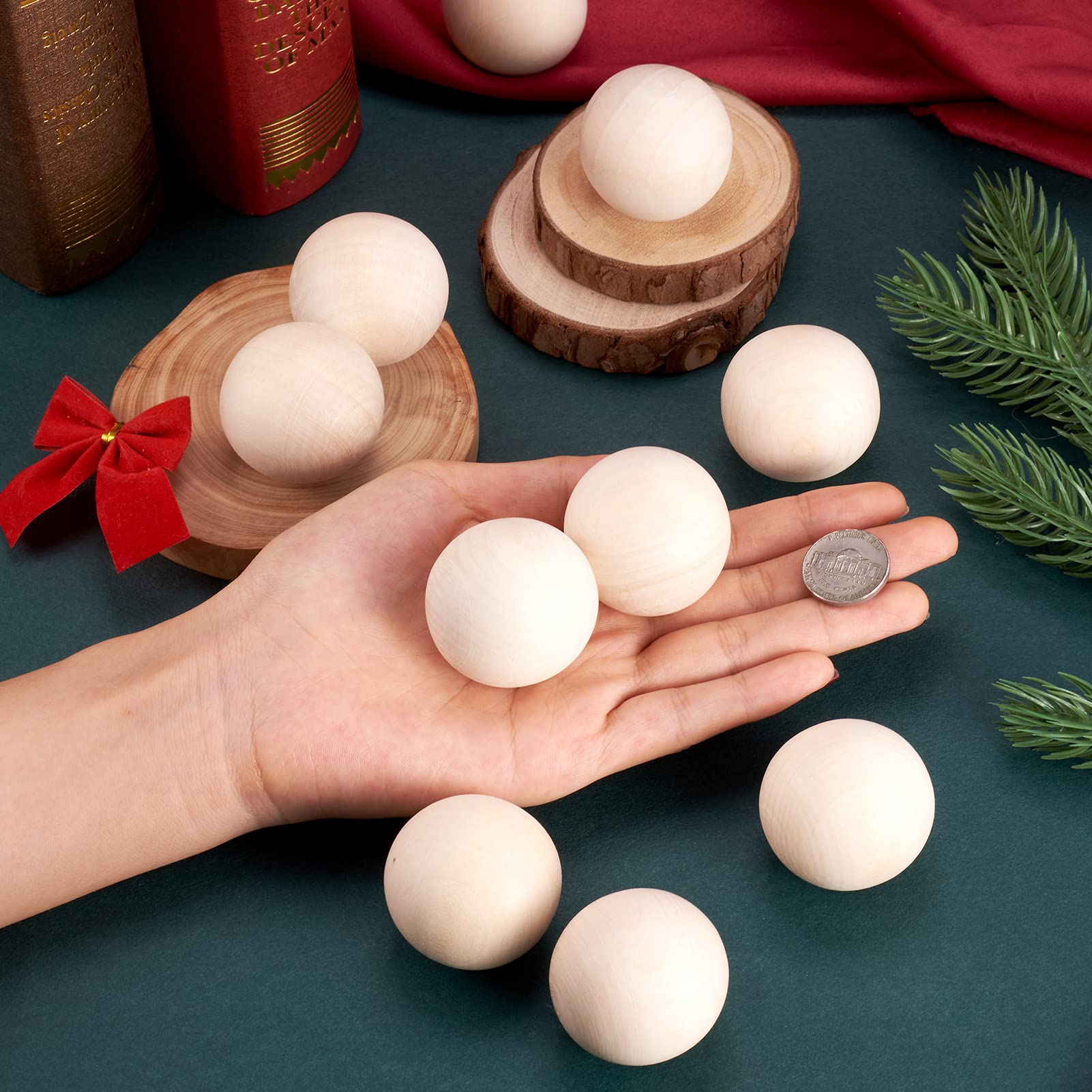Craftdady 20Pcs 1.5 Inch Natural Unfinished Hardwood Craft Balls - 39-40mm Round Wooden Spheres for DIY Projects, Home Decor, Christmas Ornaments & Wedding Centerpieces
