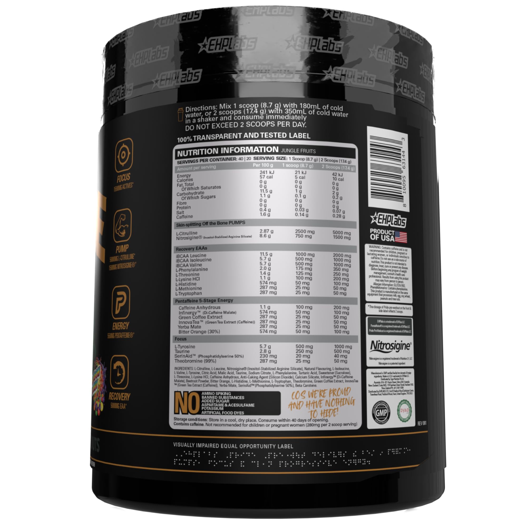 EHP Labs Pride Pre-Workout Powder - 40 Servings for Energy, Focus & Performance | Best for Gym, Bodybuilding & Fitness Training