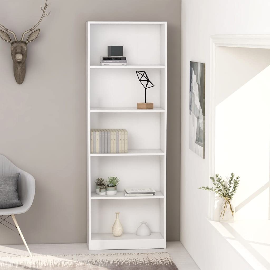 5-Tier Bookcase Storage Shelf - Modern Wooden Standing Bookshelf for Home & Office - Open Display Shelf for Books, Plants & Decor - White - Perfect for Living Room, Bedroom or Study Organization