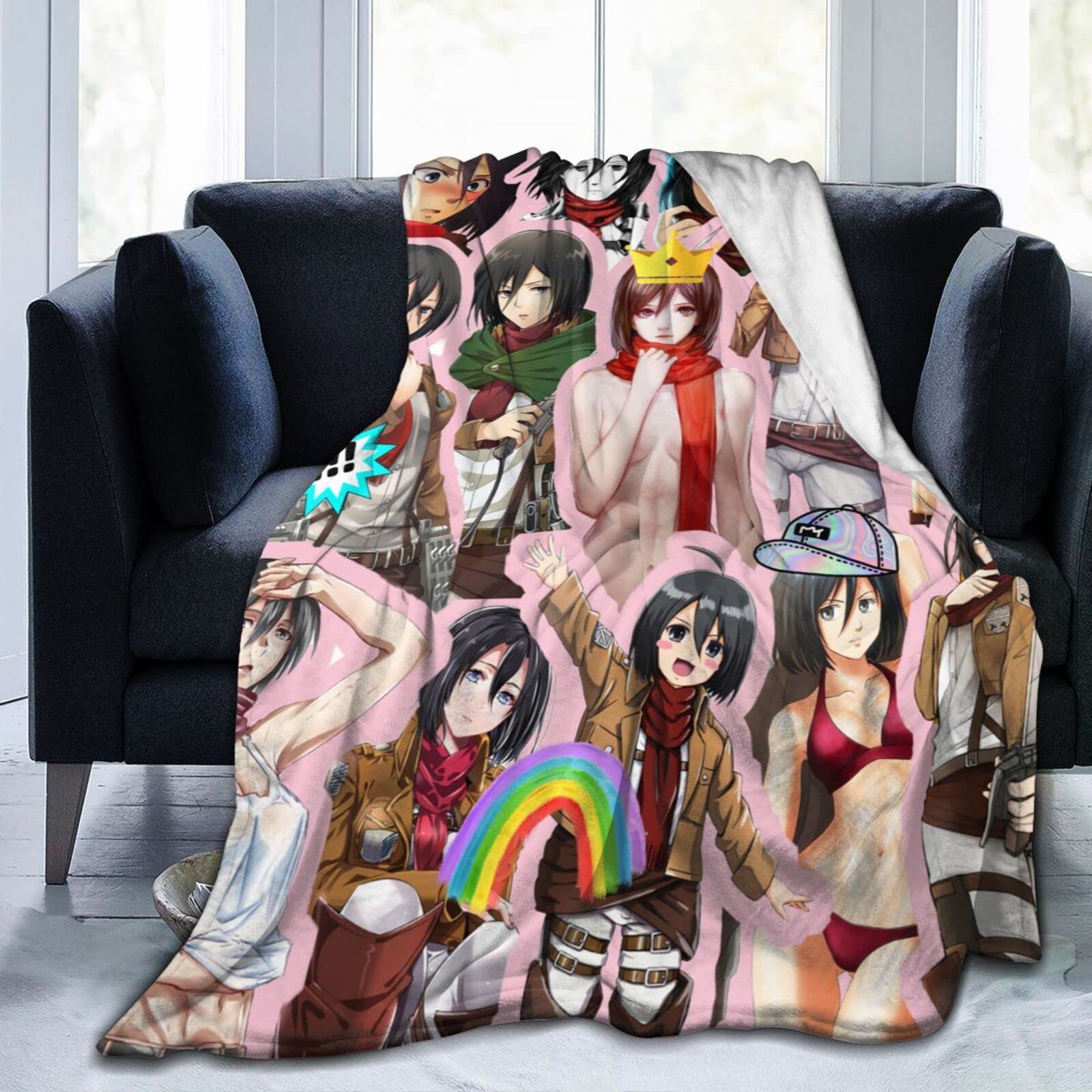 Mikasa Ackerman Soft Fleece Blanket - Ultra Cozy & Warm Plush Throw for Sofa, Bed, Office, Car, Camping, Beach - Perfect for Relaxing, Travel & Outdoor Adventures