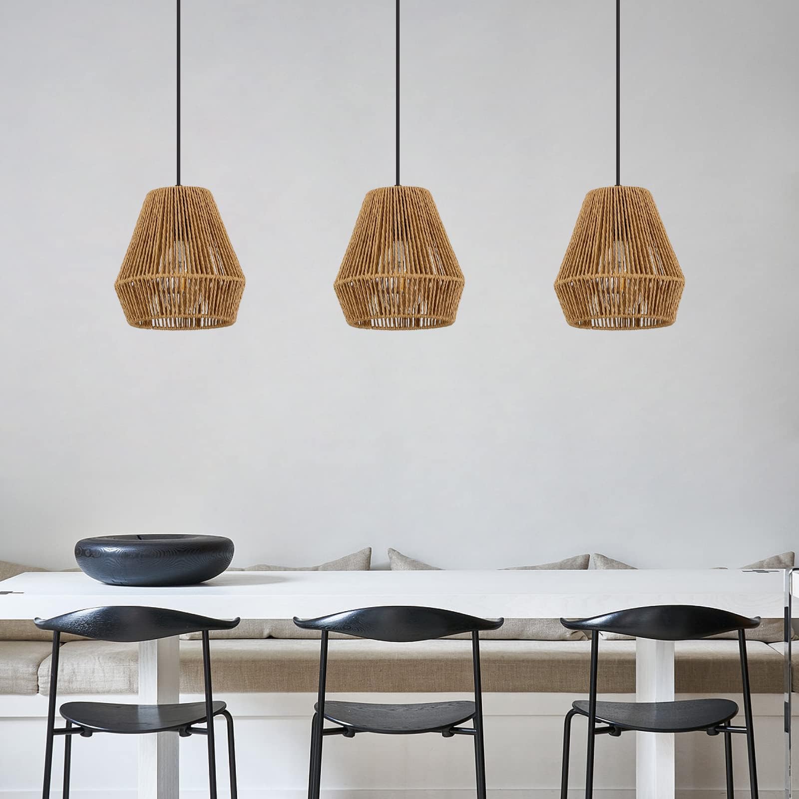 3 Pack Woven Rattan Pendant Lights - 7