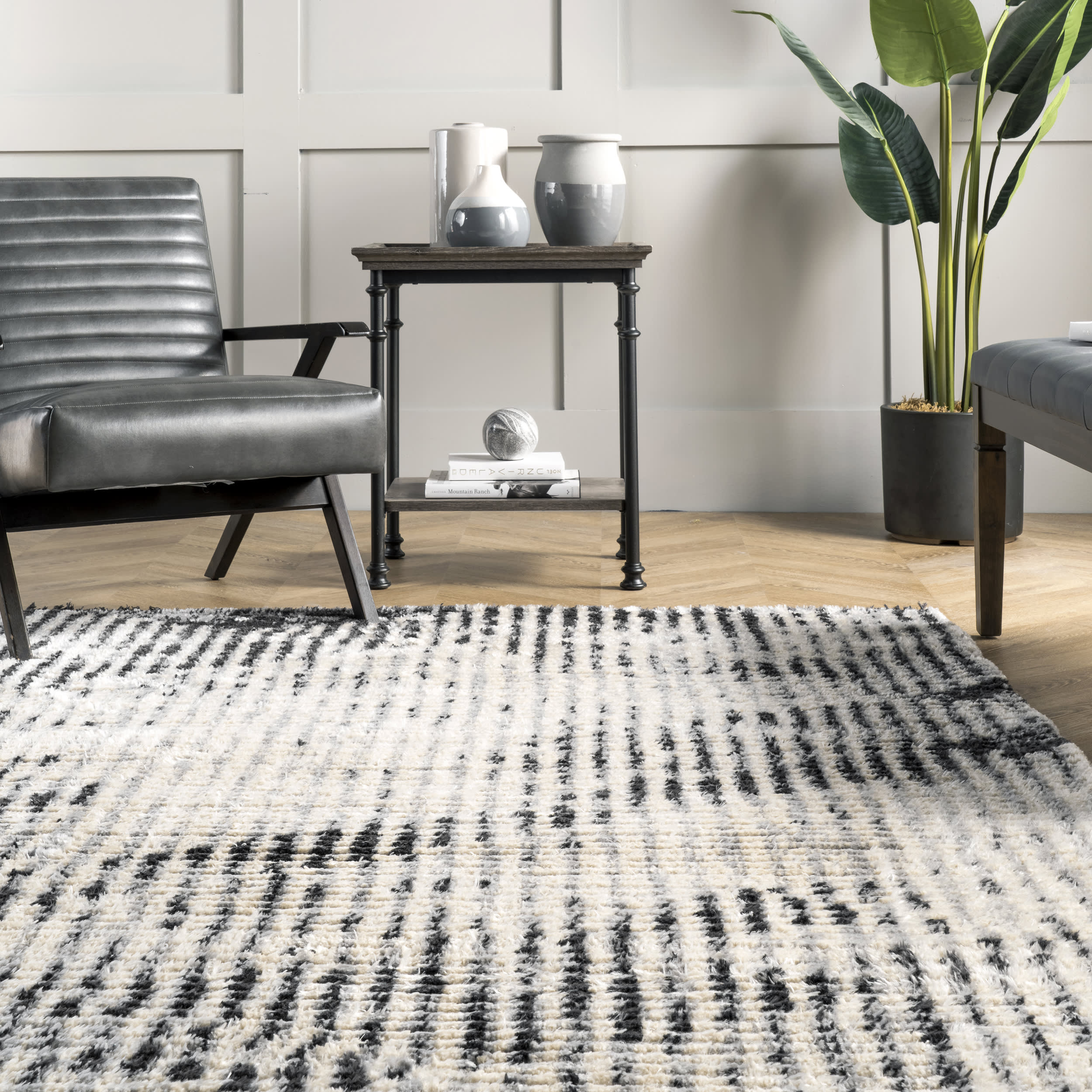 Faded Stripes Fringed Rug - Soft Grey Bohemian Style Area Rug for Living Room, Bedroom or Dorm Decor