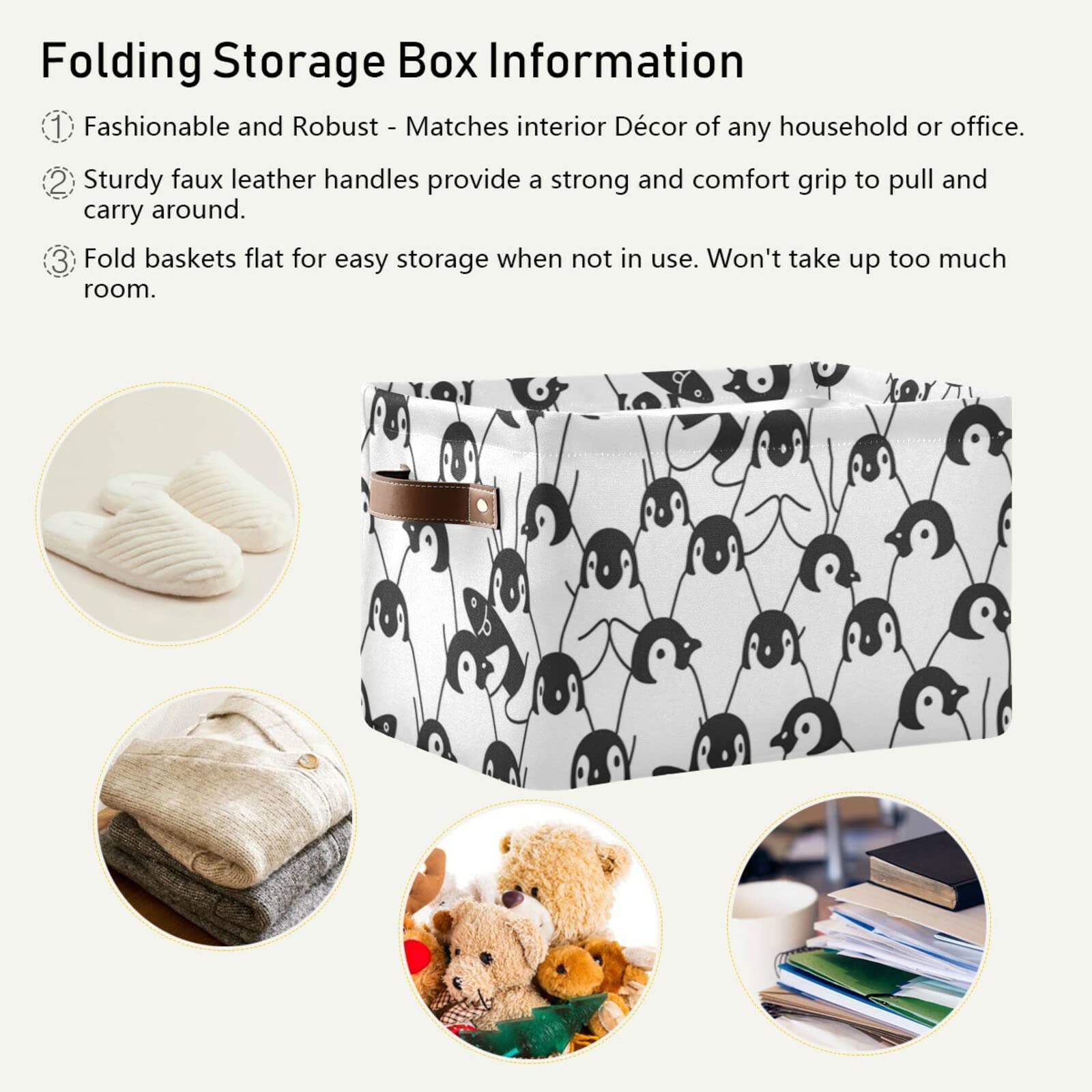 ASLSIY Penguin Storage Basket - Collapsible Canvas Laundry Hamper with Handles (2-Pack) - Nursery Toy Organizer for Bedroom, Closet & Living Room - Perfect for Kids' Toys, Blankets & Home Organization