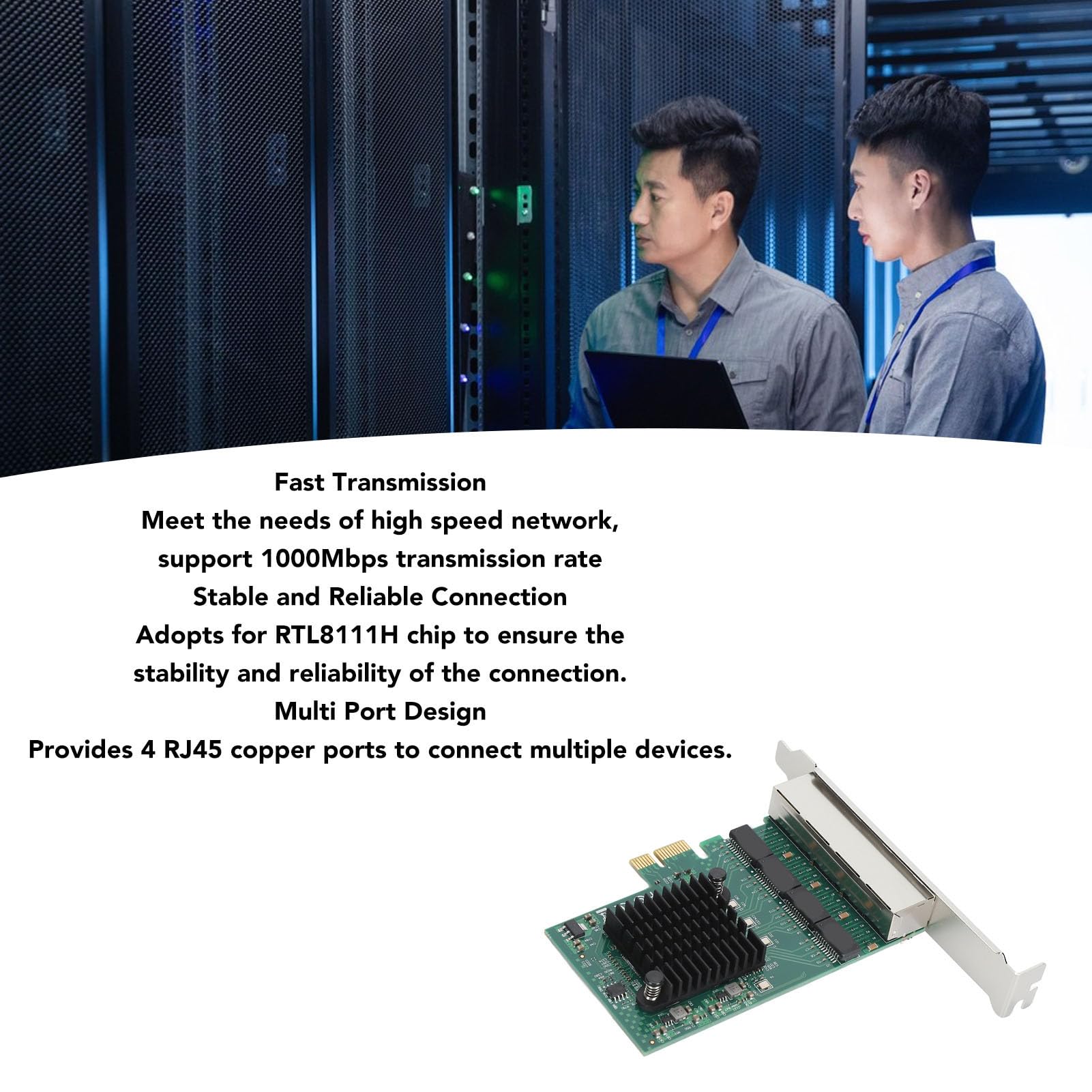 High Speed PCIe Ethernet Card with 4 RJ45 Ports - 1000M Gigabit Network Adapter for PC & Server (RTL8111H Chip) - Ideal for Gaming, Streaming & Office Work