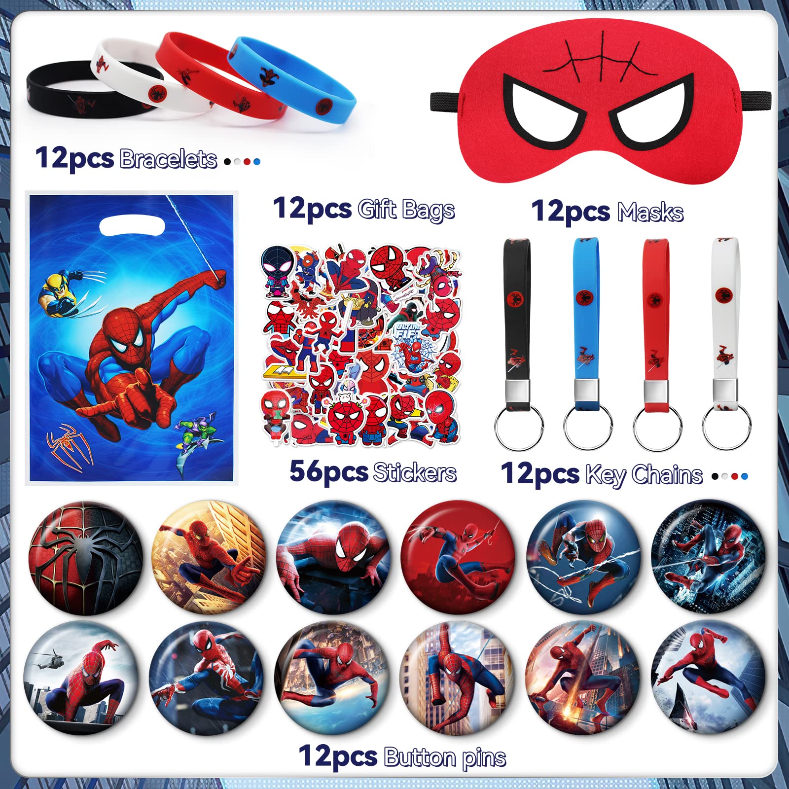 116Pcs Spider Themed Birthday Party Supplies Kit - Includes Gift Bags, Masks, Bracelets, Keychains, Button Pins & Stickers for Halloween, Classroom Rewards & Christmas Prizes | Perfect for Kids' Parties, School Events & Themed Celebrations