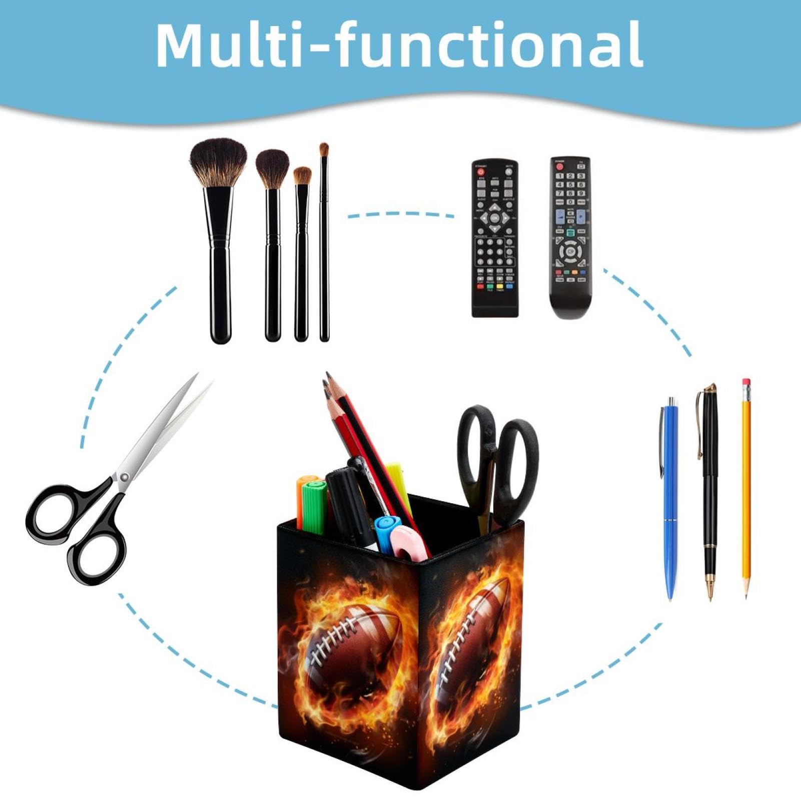 Premium Desk Pen Holder & Pencil Organizer - American Football and Fire Design - Office Supplies for Home, School, and Office Organization