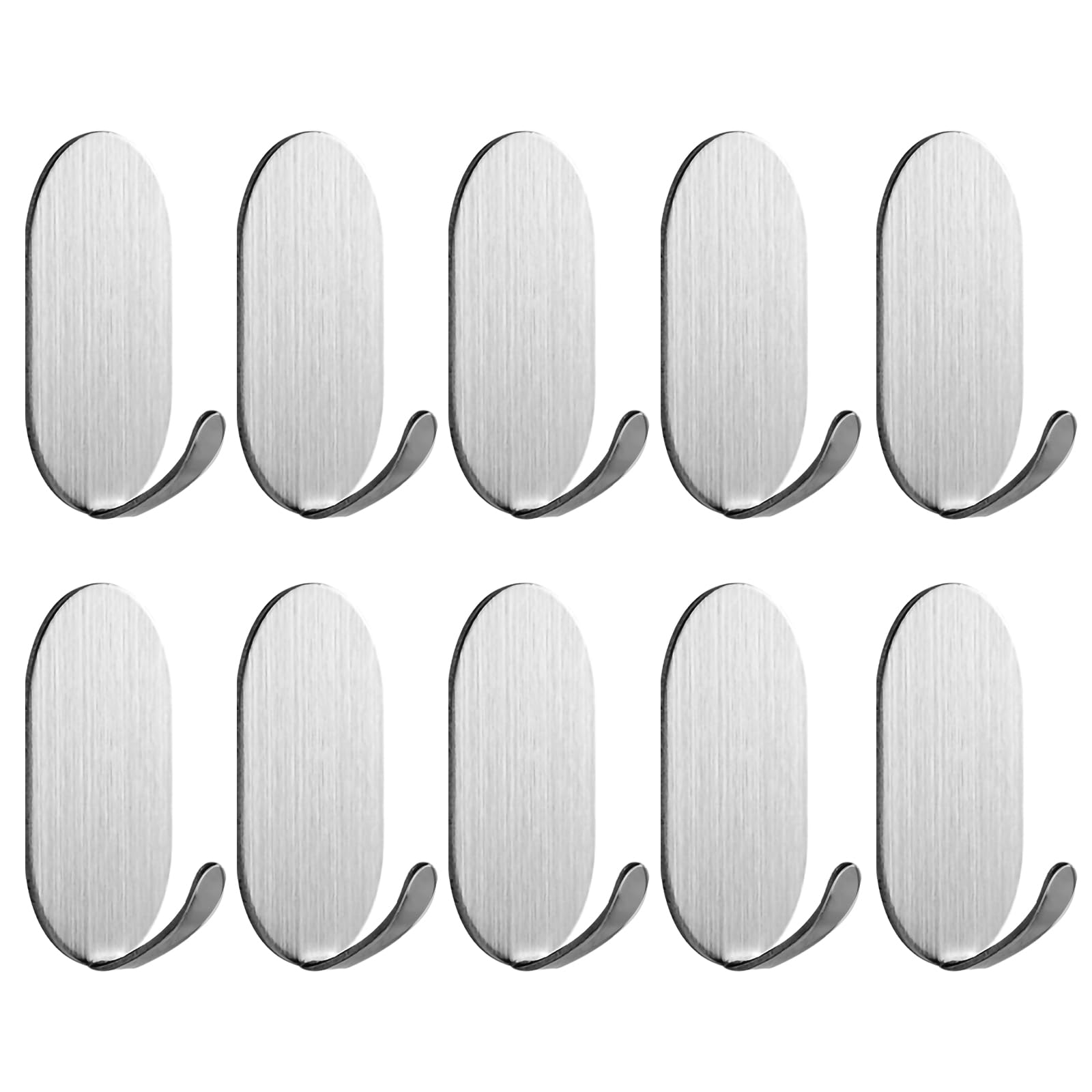 10-Pack Stainless Steel Adhesive Hooks - Heavy Duty Wall Hangers for Coats, Towels, Keys & More | Self-Adhesive Metal Utility Hooks for Home, Office & Bathroom Organization (Silver)