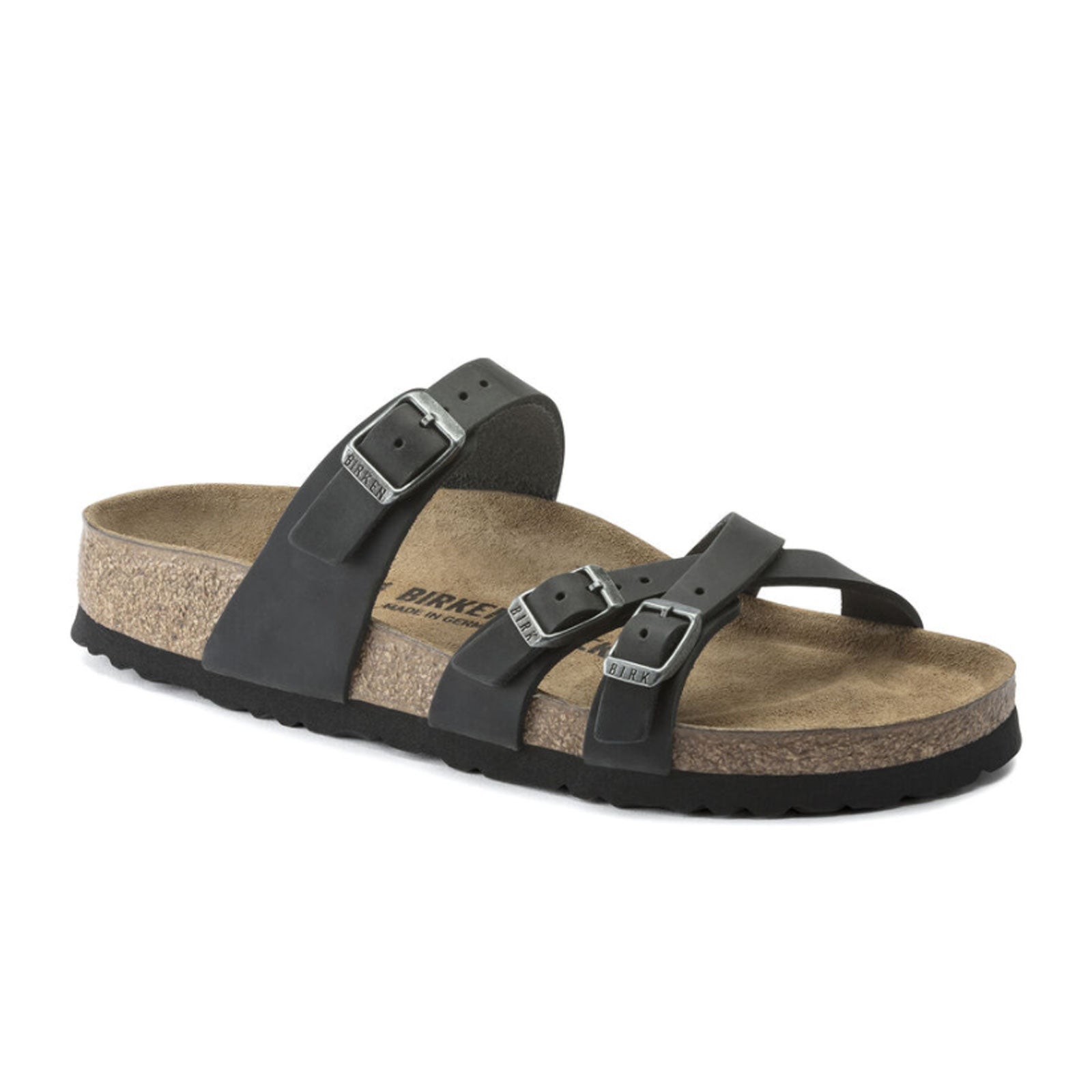 Birkenstock Franca Slide Sandals for Women - Black Oiled Leather Comfortable Summer Sandals for Beach, Pool, and Casual Wear