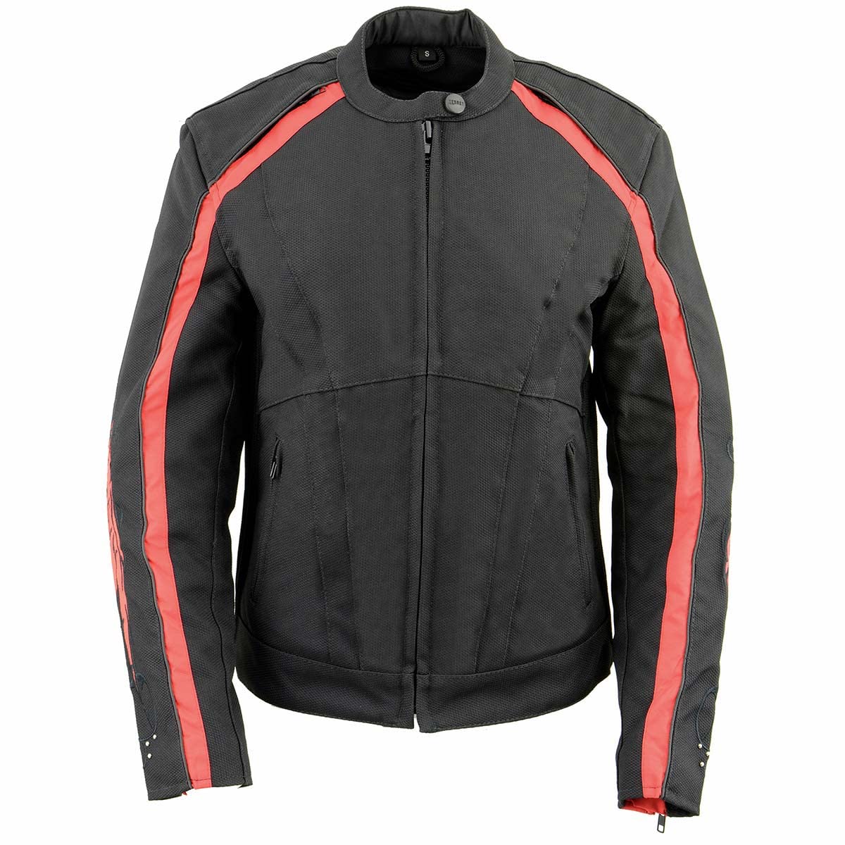 Milwaukee Leather SH1954 Women's Black Textile Motorcycle Jacket with Stud & Wings Detailing - Stylish Biker Jacket for Riding & Casual Wear