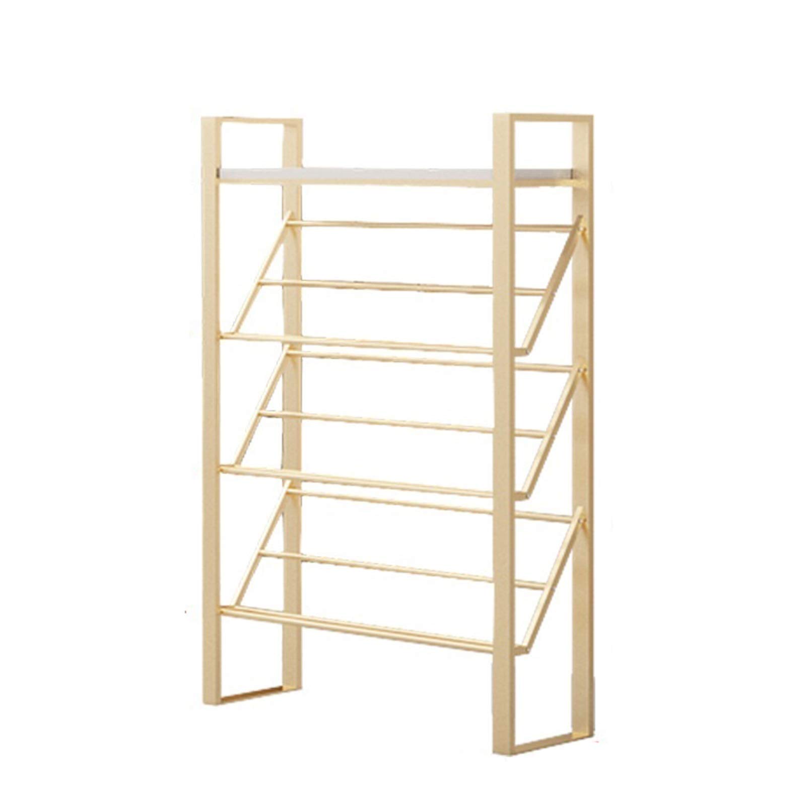 4-Tier Metal Shoe Rack - Freestanding Space-Saving Entryway Organizer for Indoor Storage | Stackable Multi-Purpose Shoe Shelf in Gold/Black | Perfect for Small Apartments, Closets & Mudrooms
