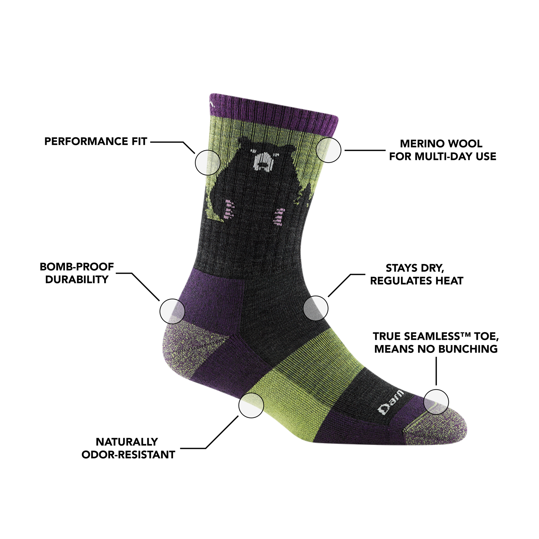 Bear Town Micro Crew Lightweight Hiking Socks for Women - Moisture-Wicking & Breathable Trail Running Socks - Perfect for Hiking, Backpacking & Outdoor Adventures (D1970W)