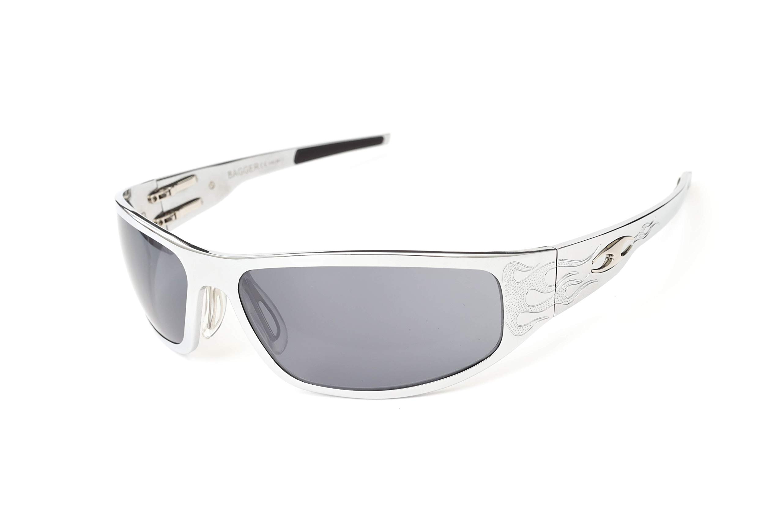 Icicles Billet Aluminum Riding Glasses - Windproof Foam Padded Motorcycle Sunglasses with Chrome Flames Design - Perfect for Biker, Cruiser & Bagger Riding - UV Protection & Comfort for Long Rides