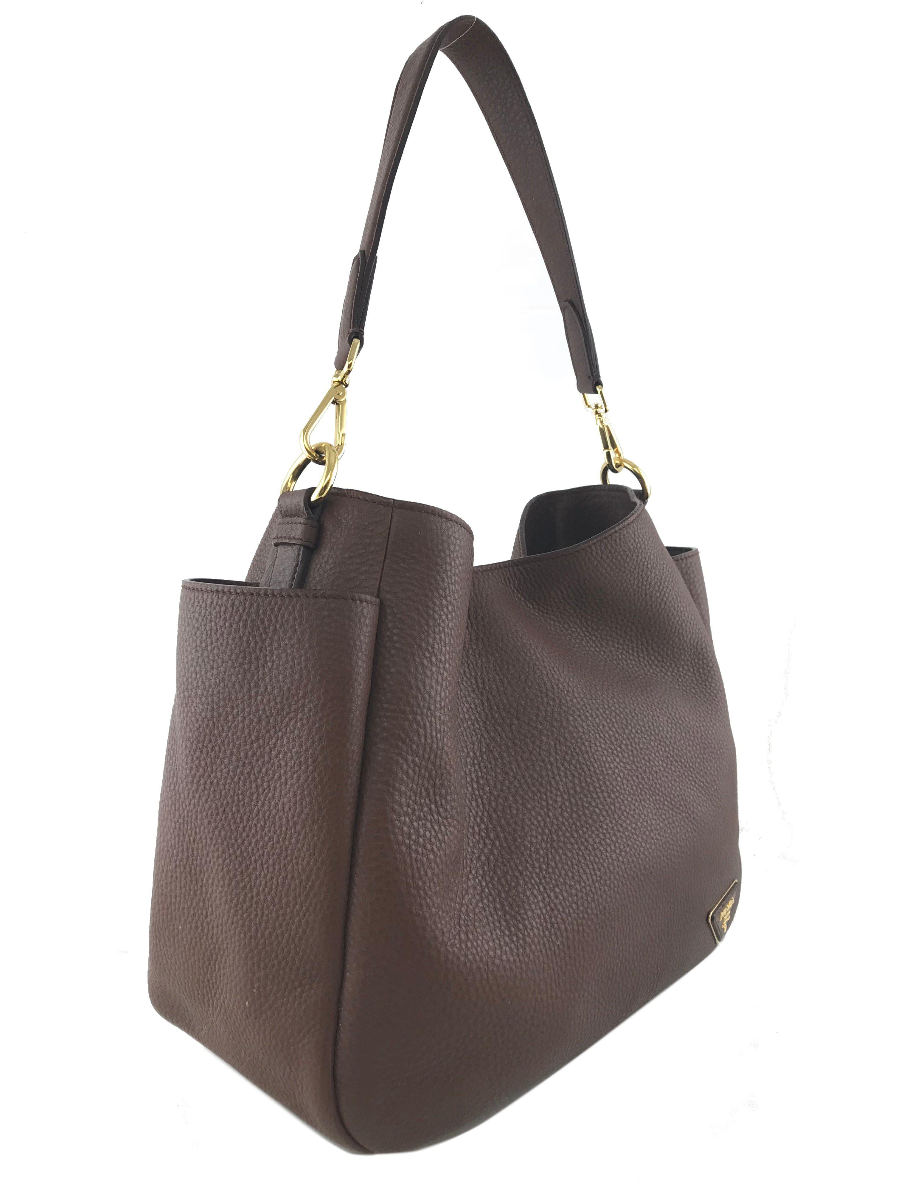 Prada Vitello Daino Leather Side Pocket Hobo Bag for Women | Luxury Italian Designer Handbag | Perfect for Work, Travel & Everyday Use