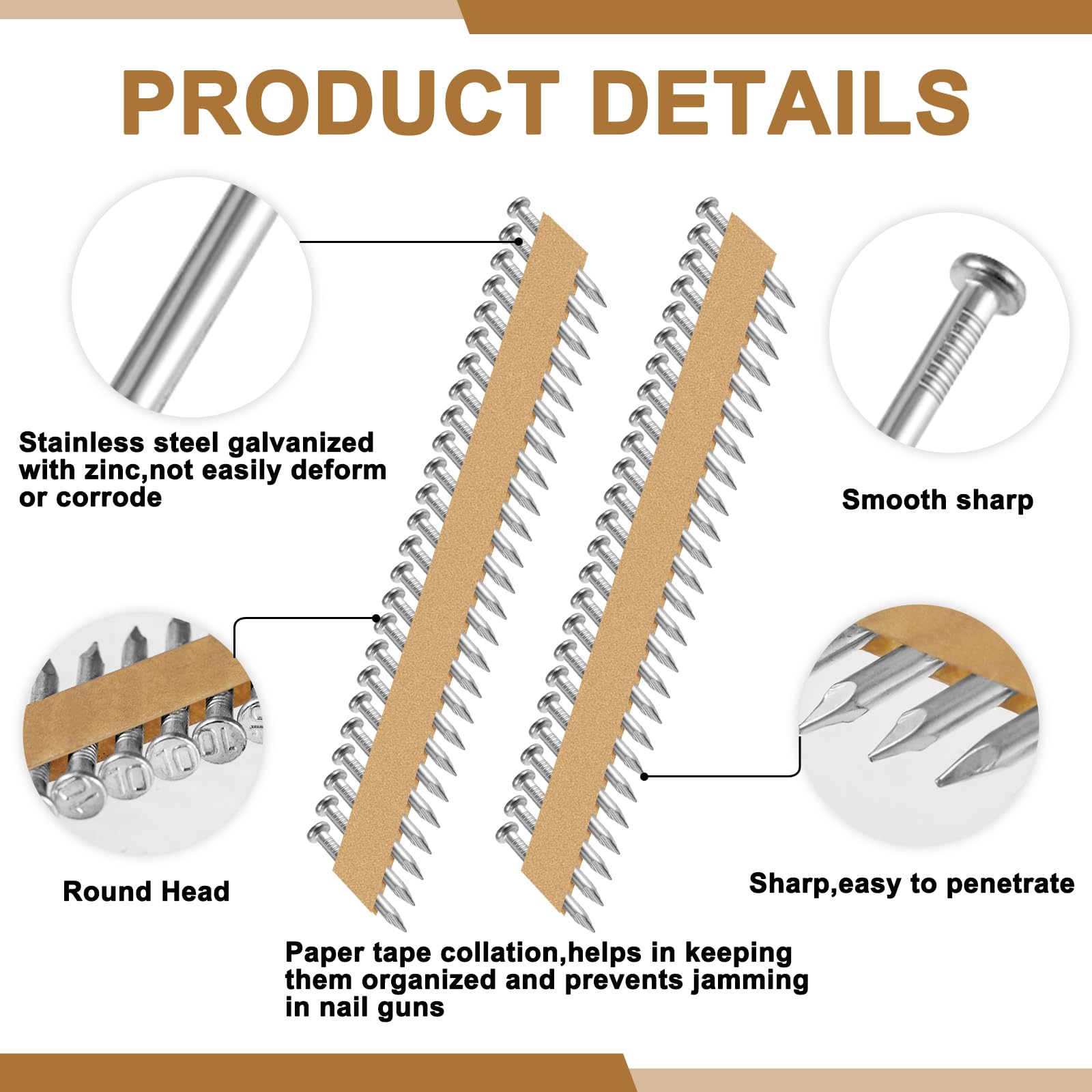 Zonon 3000 Count 1.5 Inch Galvanized Joist Hanger Nails - 34 Degree Paper Tape Collated Full Round Head Smooth Shank for Metal Connector Nailers (0.148 Inch) - Ideal for Framing, Deck Building, and Roofing Projects