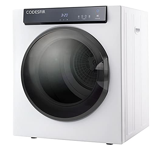 1400W Portable Electric Clothes Dryer - Compact 9LBS Laundry Dryer with Stainless Steel Drum & LCD Panel | Perfect for Apartments, Dorms, RVs & Small Spaces | Fast Drying with Exhaust Pipe | White (9LBs)