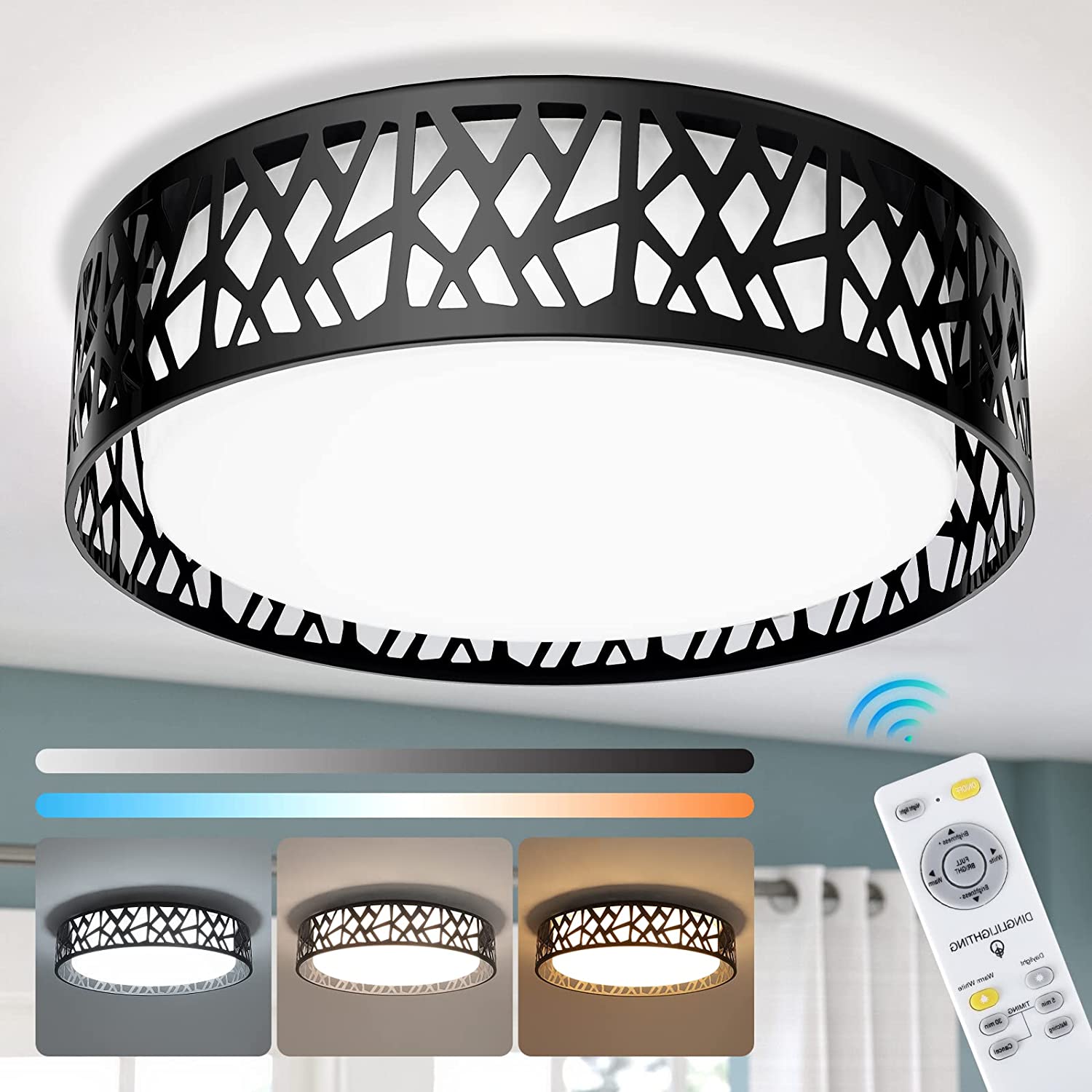 Dimmable 35W LED Ceiling Light with Remote Control - Modern Round White Flush Mount Light Fixture for Living Room, Bedroom, Kitchen, Dining Room, Office, Hall & Kids Room (3000K-6000K Color Temperature) | Energy Saving Home Lighting Solution for Modern Interiors