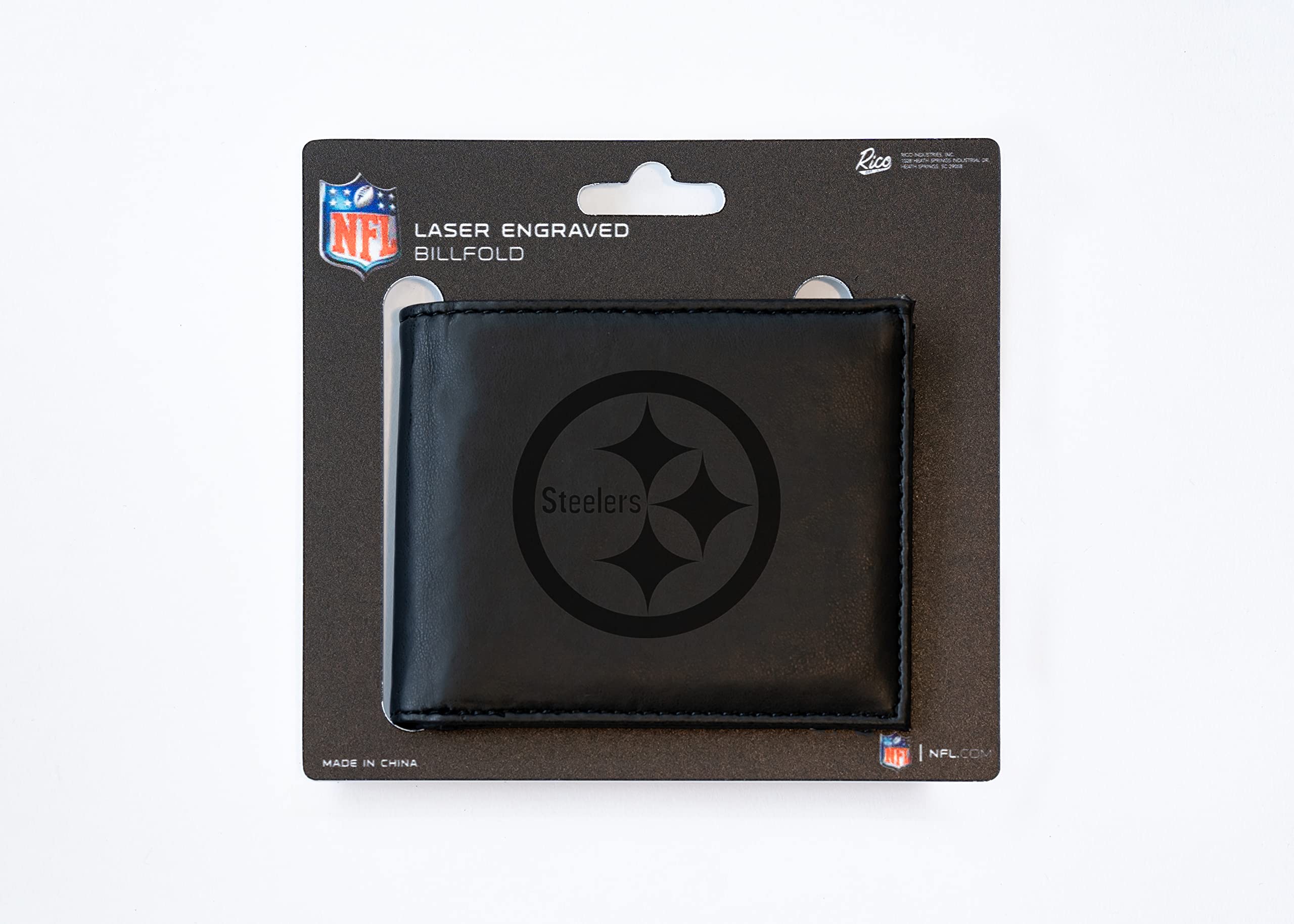 NFL Laser Engraved Slim Billfold Wallet for Men - Genuine Leather Money Clip Wallet - Perfect Gift for Football Fans (Game Day, Office, Travel)
