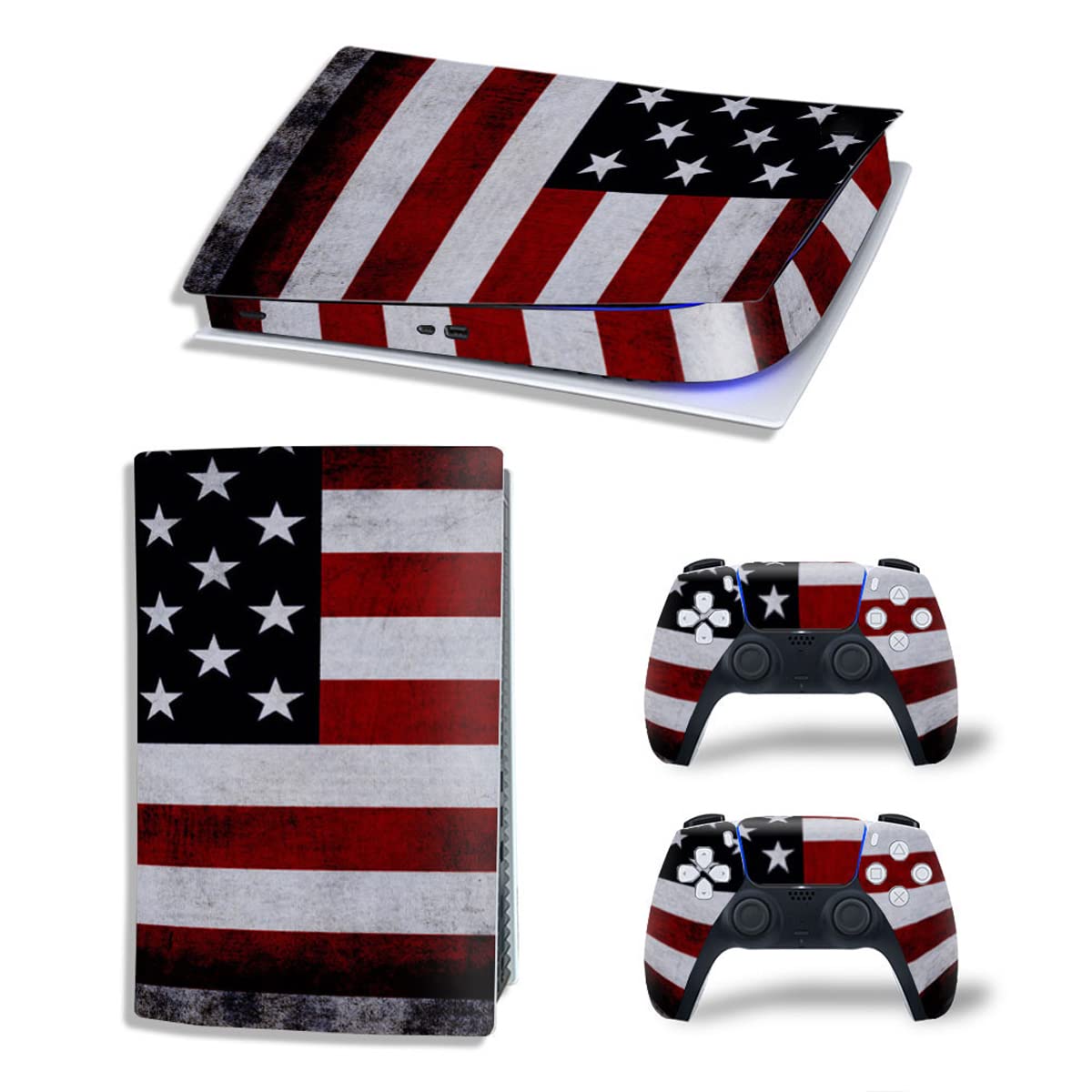 American Flag Vinyl Skin Sticker Decal Cover for PS5 Digital Edition Console & Controllers - Protective Custom Wrap for Gaming Setup & Room Decor