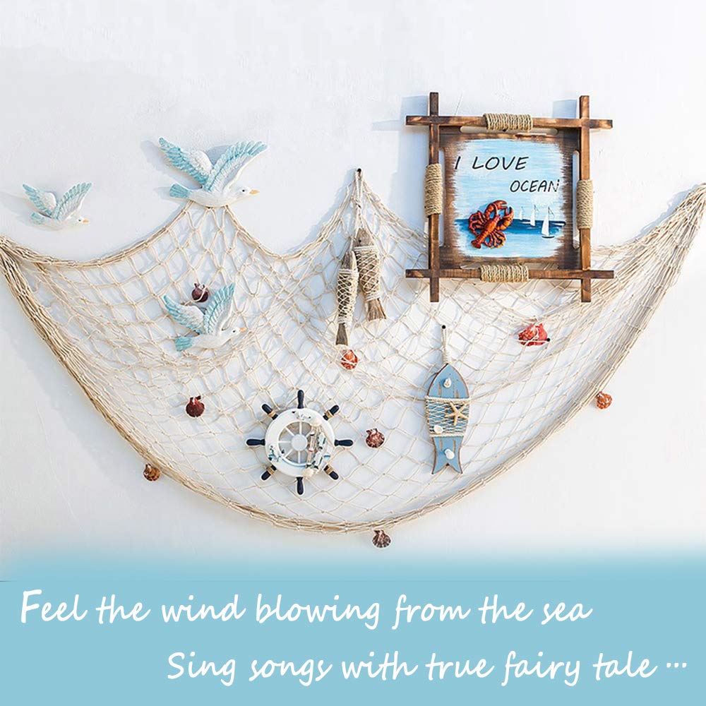 79 Inch Natural Fishing Net Decor with Shells - Beach Theme Wall Hanging for Home, Bedroom & Party Decorations | Perfect for Coastal Decor, Boho Room Accents & Nautical Themed Events