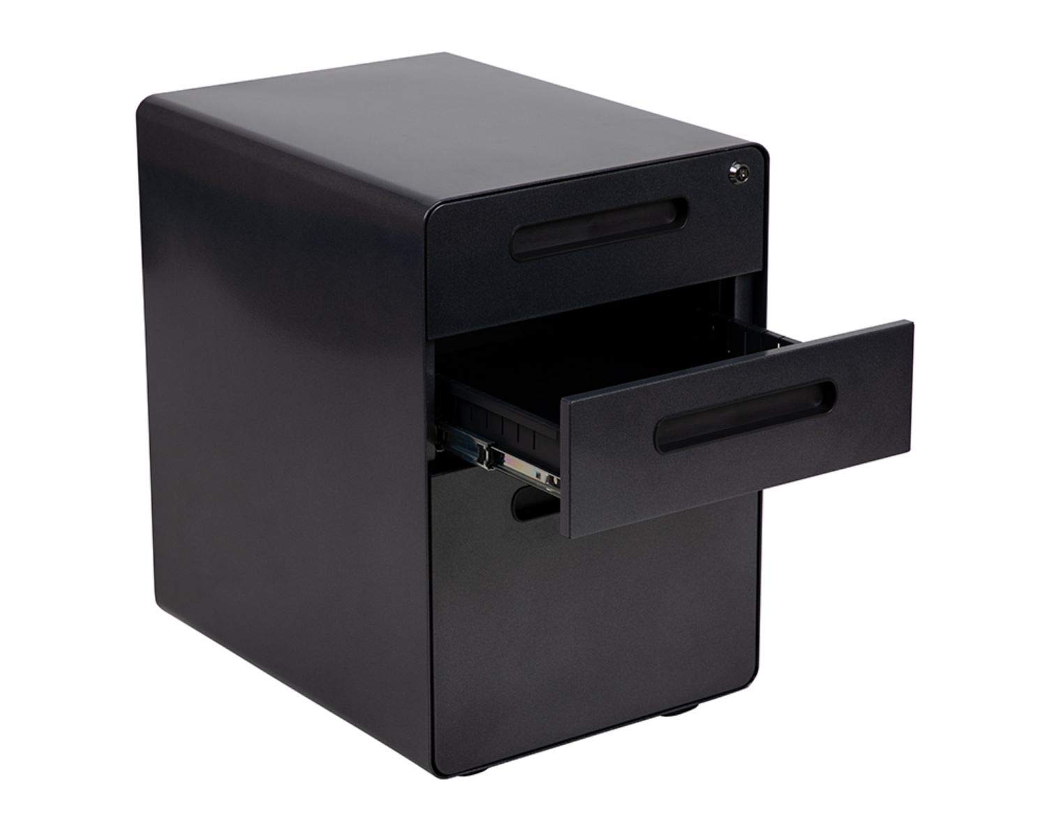 Flash Furniture Wren Ergonomic 3-Drawer Mobile Locking File Cabinet with Anti-Tilt Mechanism & Hanging Drawer - Legal & Letter Size File Storage - Ideal for Office, Home Office, and Workspace Organization (Black)