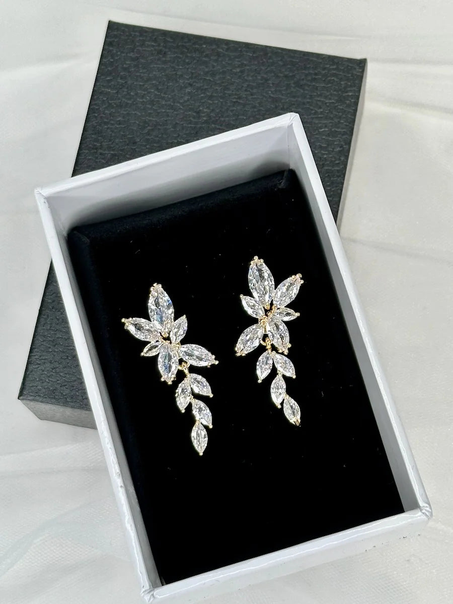 Bloom Marquise Crystal Cluster Drop Bridal Earrings – Elegant Wedding Jewelry for Brides, Bridesmaids & Formal Occasions