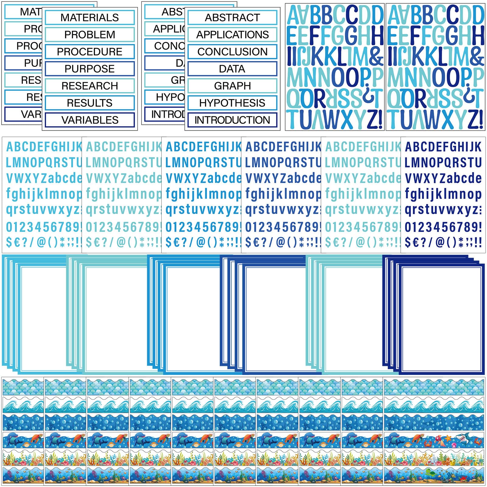 96 Pcs Science Fair Board Kit - Self-Adhesive Titles, Subtitles & Borders for School Projects (Ocean Theme) | Classroom & STEM Display