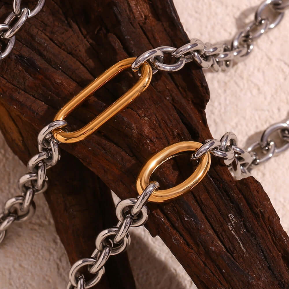 Edgy Two-Tone Paperclip Bold Chain Necklace N0384 | Trendy Layering Jewelry for Women, Perfect for Casual Outfits & Night Out Accessories