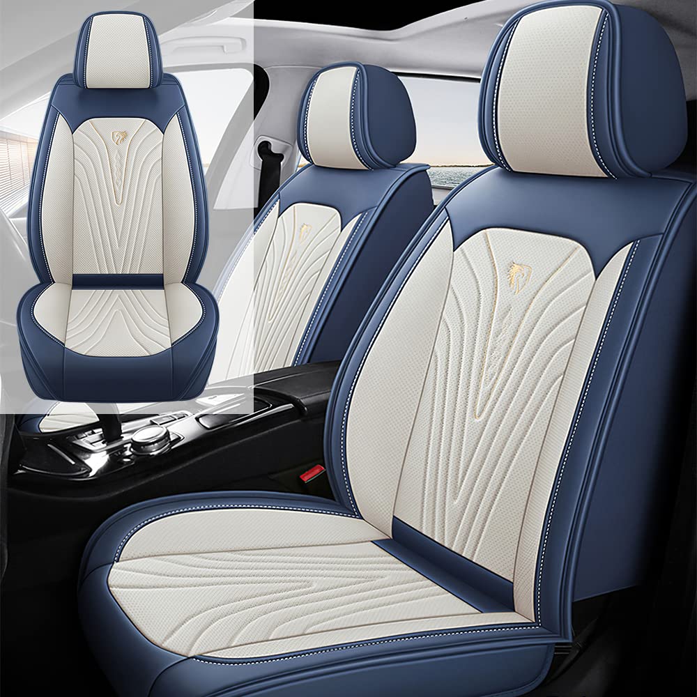 Premium Leather Waterproof Car Seat Covers Full Set for Nissan Murano 2003-2022 - 5-Seat Interior Protection with Cream Blue Design | Perfect for Road Trips, Daily Commutes & Family Protection